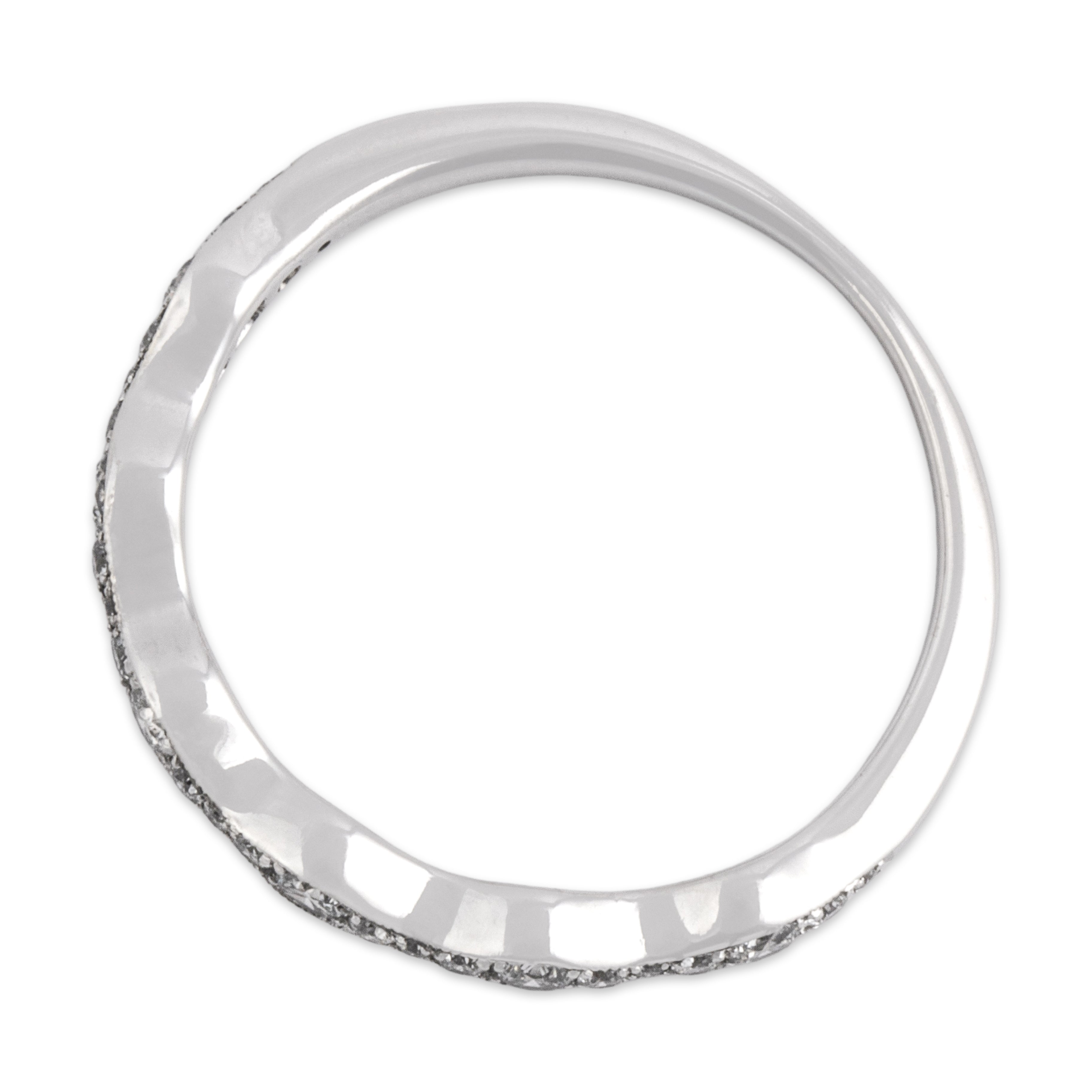 Estate 14k White Gold Diamond Sparkling Milgrain Scalloped Band Ring - detail view #1