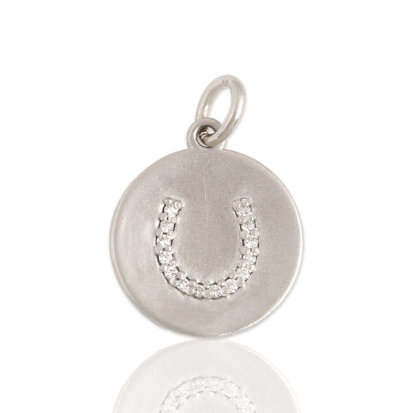 Vintage Small 14k White Gold Diamond Lucky Horseshoe Charm / Pendant