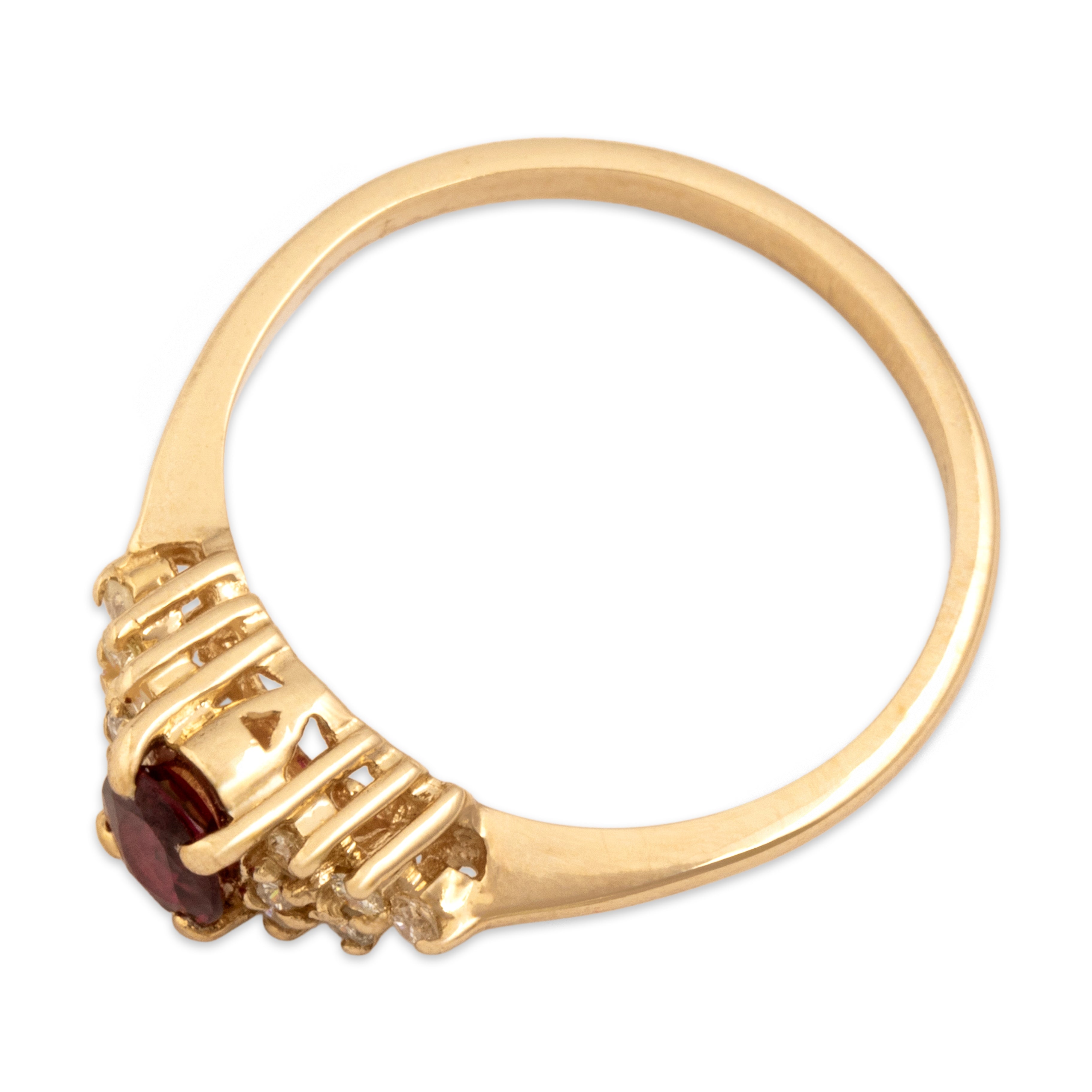 Vintage 14k Yellow Gold Ruby Diamond Directional Glittering Shoulder Ring - Overall view