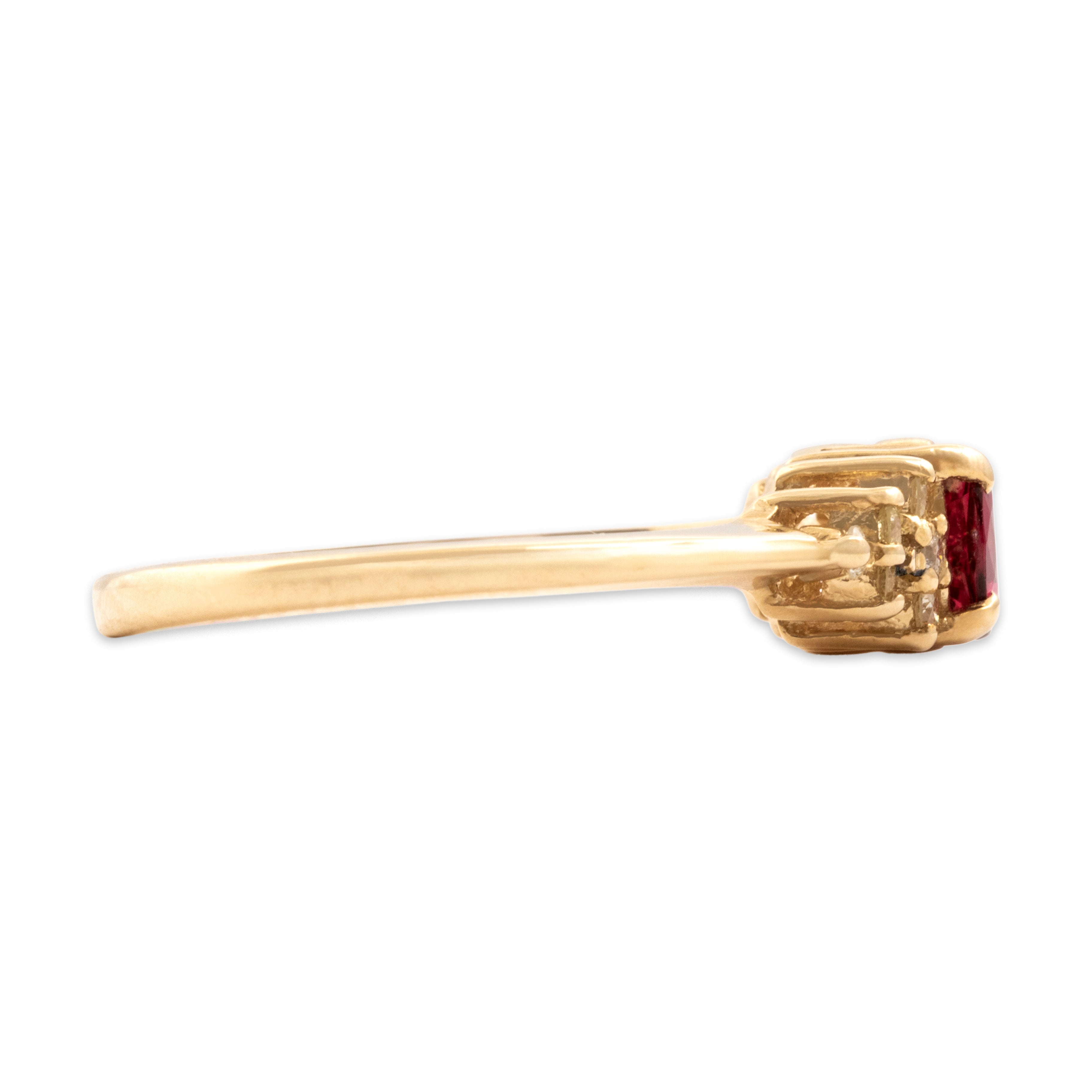 Vintage 14k Yellow Gold Ruby Diamond Directional Glittering Shoulder Ring - Side view