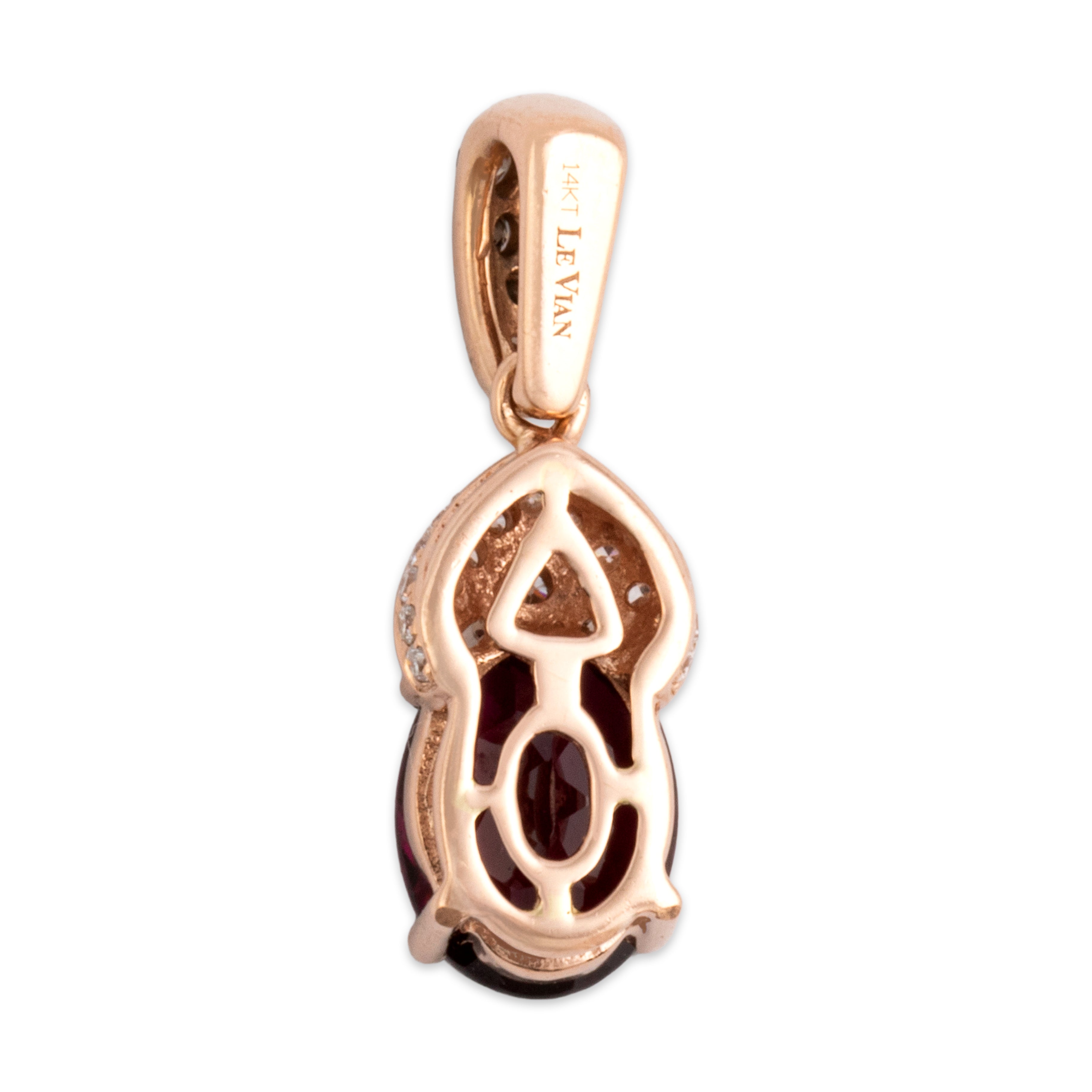 Estate 14k Rose Gold 1.43ct Berry Garnet White Diamond Chocolate Diamond Pavã© Accented Checkerboard Oval Pendant - Back view