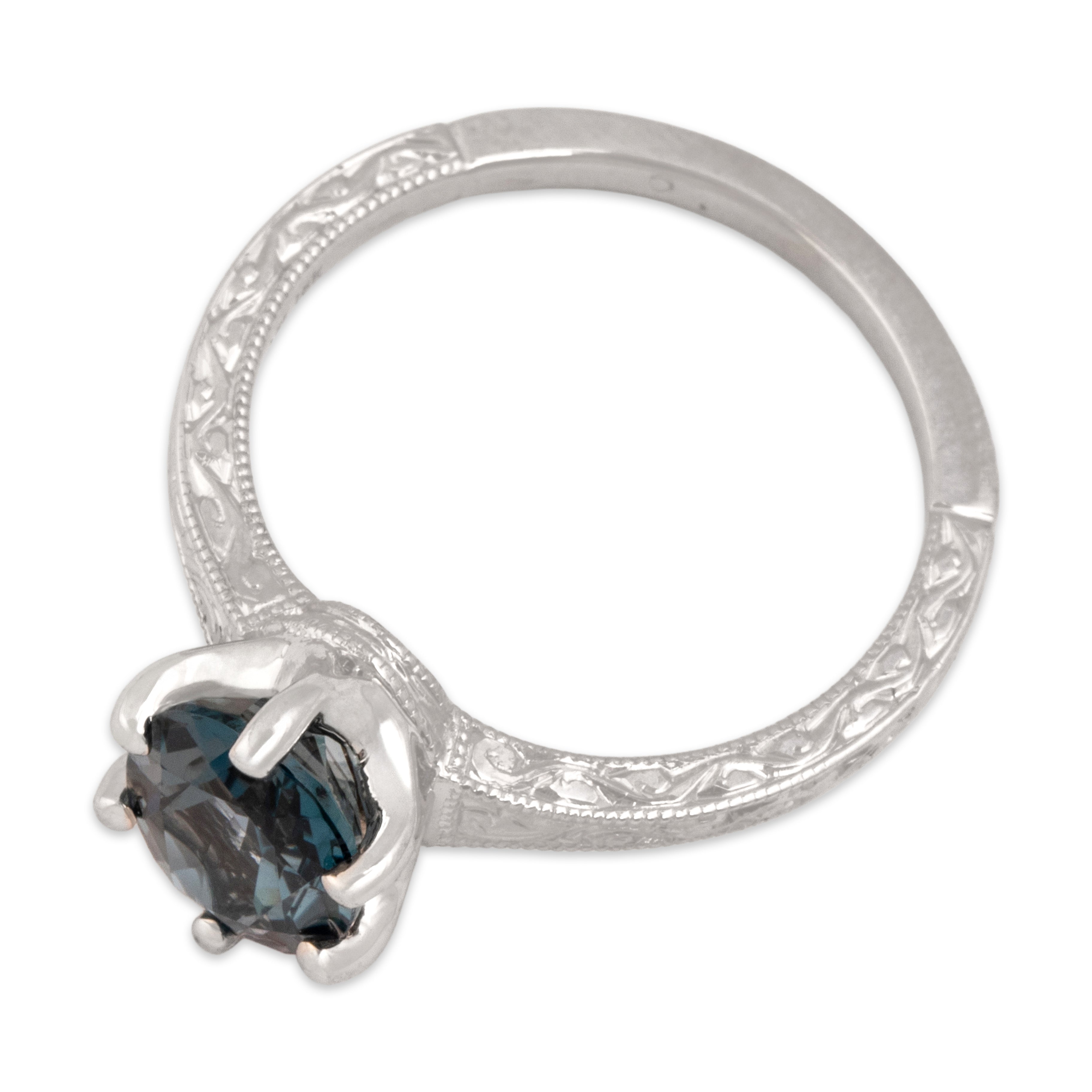 Estate 18k White Gold 1.97ct London Blue Topaz Oval Blossom Solitaire Ring - Overall view