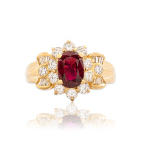 Vintage 18k Yellow Gold 1.18ct GIA Ruby .62cttw Diamond Bowtie Detail Ring 5.75