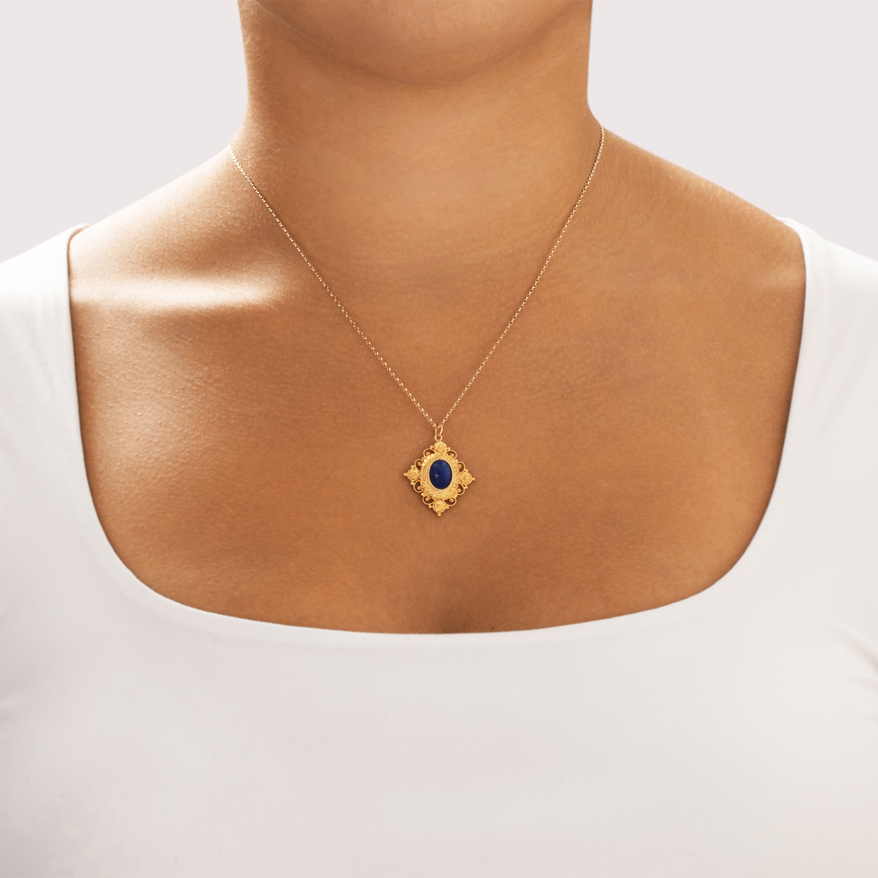 Antique 18k Yellow Gold 1.65ct Lapis Lazuli Ornate Etruscan Revival Pendant