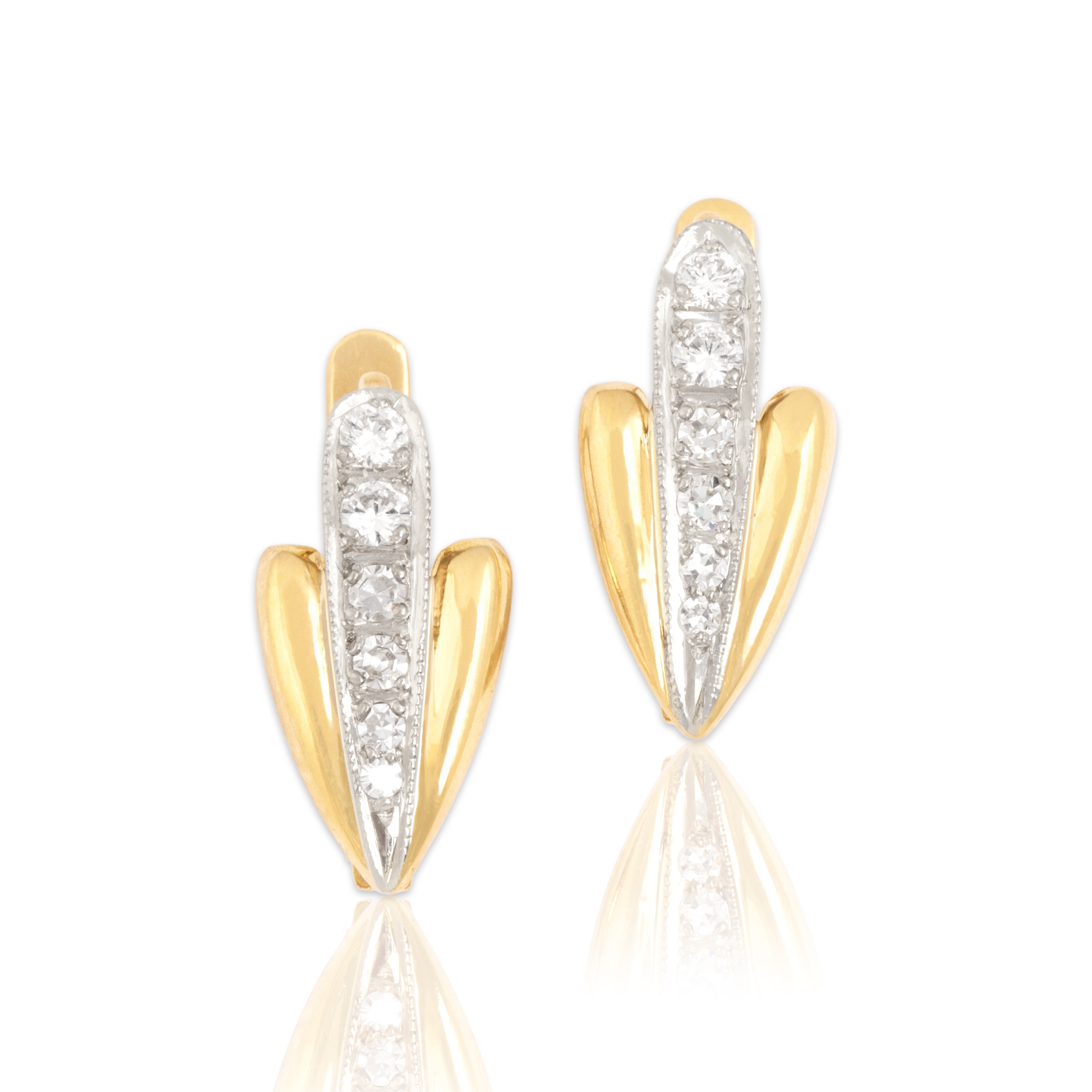Vintage Russian 18k Yellow & White Gold Diamond Dazzling Graduated Line Earrings