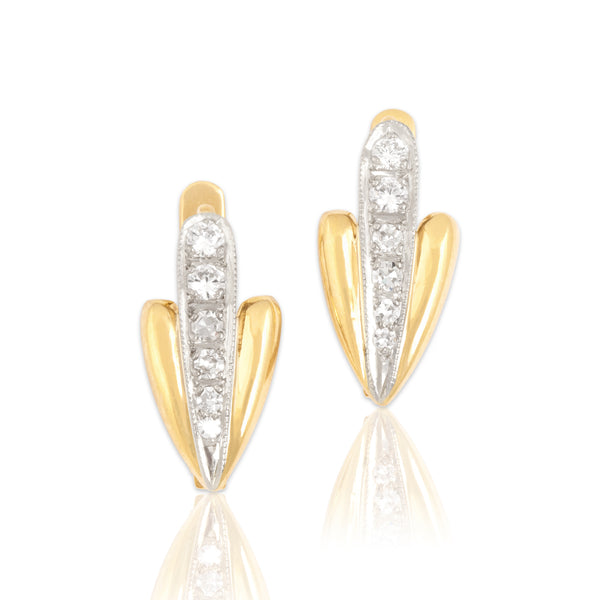 Vintage Russian 18k Yellow & White Gold Diamond Dazzling Graduated Line Earrings