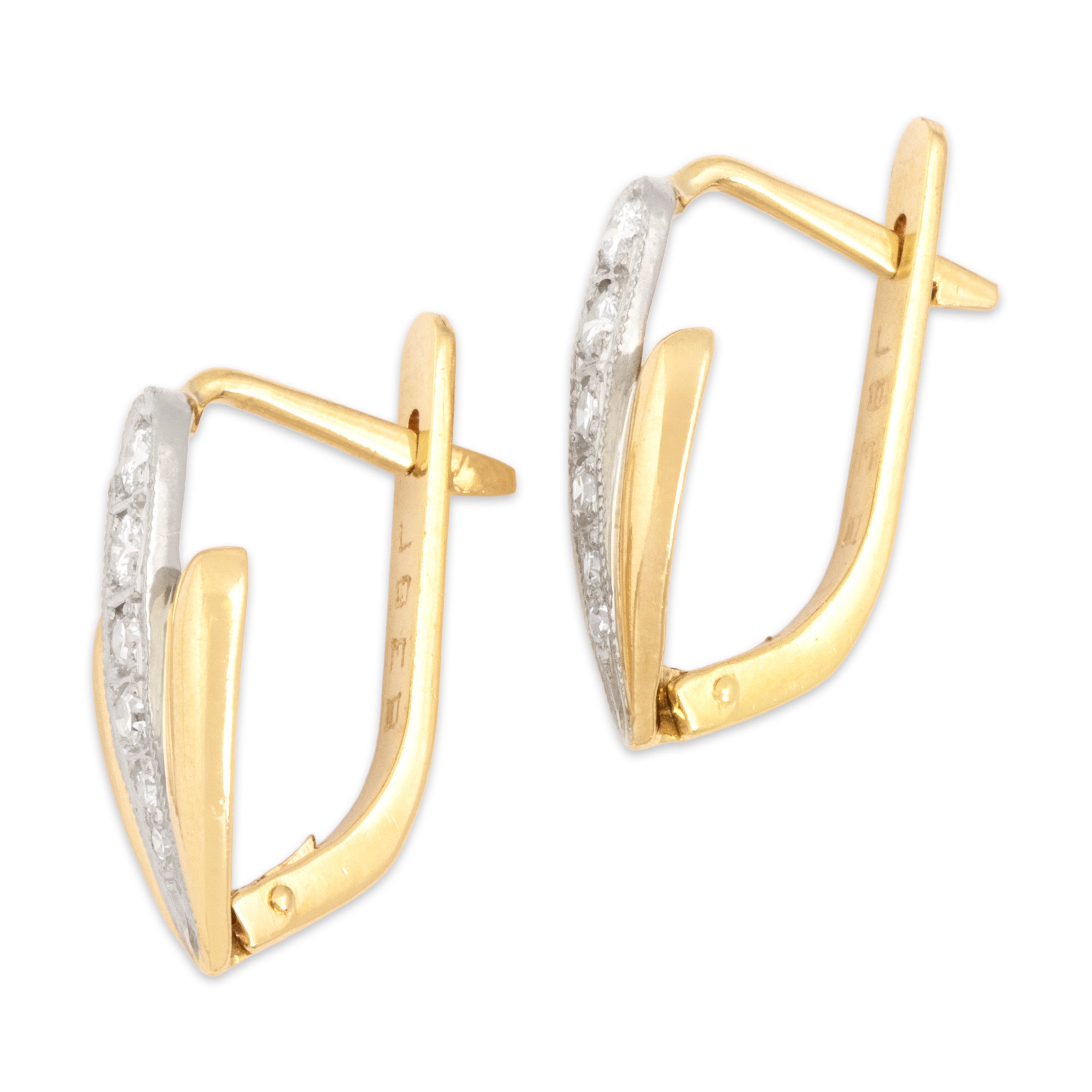 Vintage Russian 18k Yellow & White Gold Diamond Dazzling Graduated Line Earrings