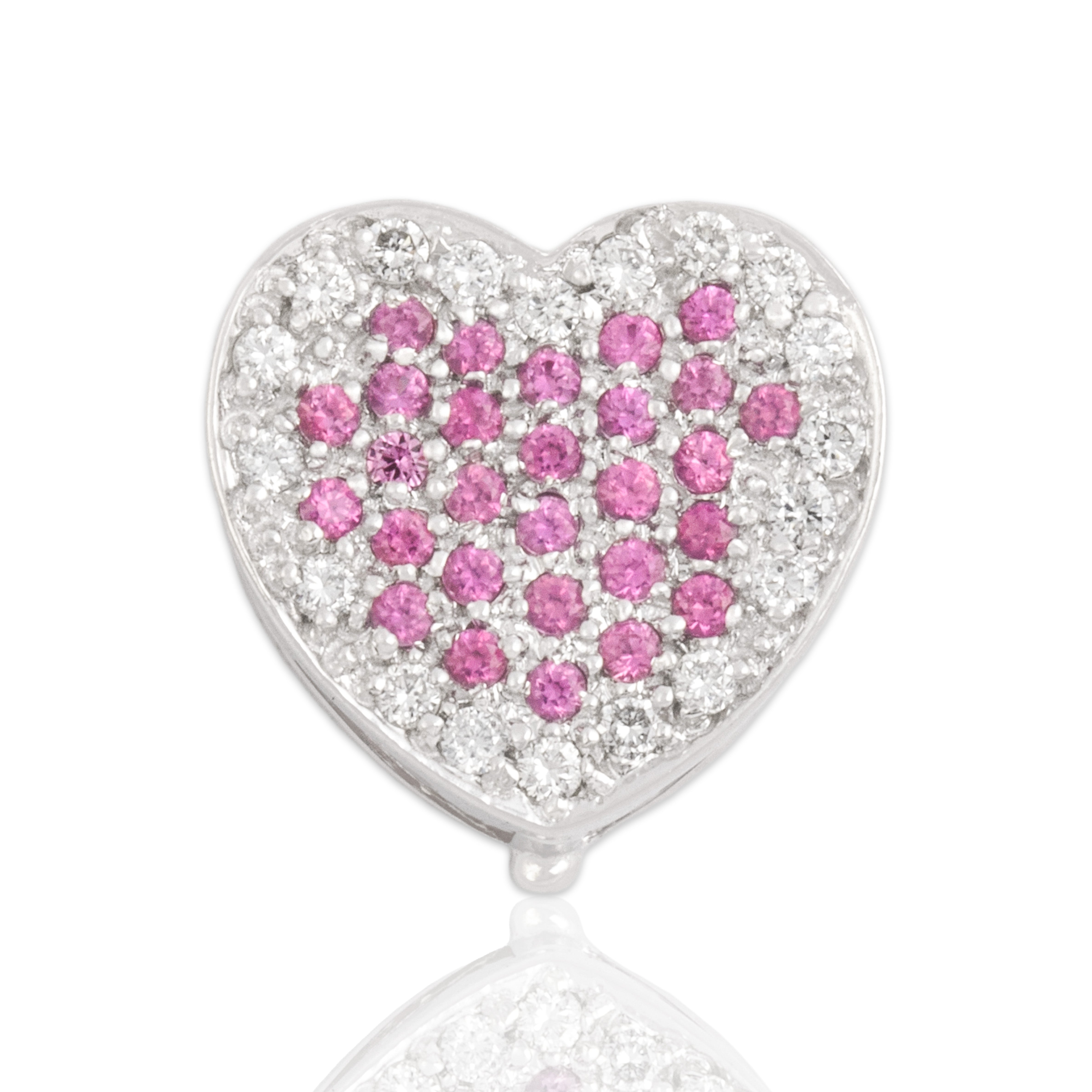 Vintage 18k White Gold Pink Sapphire Diamond Romantic Pavé Heart Enhancer Pendant