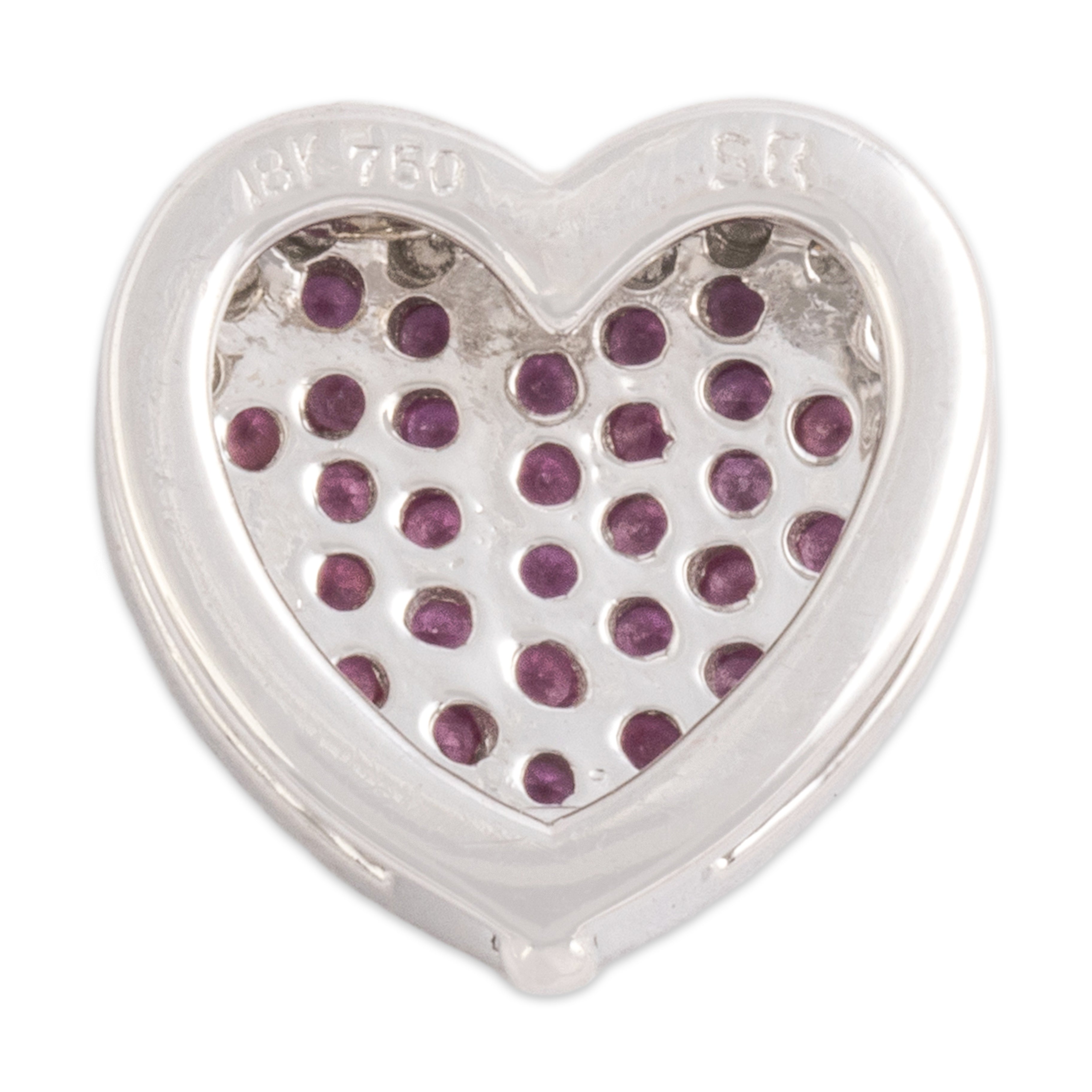 Vintage 18k White Gold Pink Sapphire Diamond Romantic Pavã© Heart Enhancer Pendant - Back view