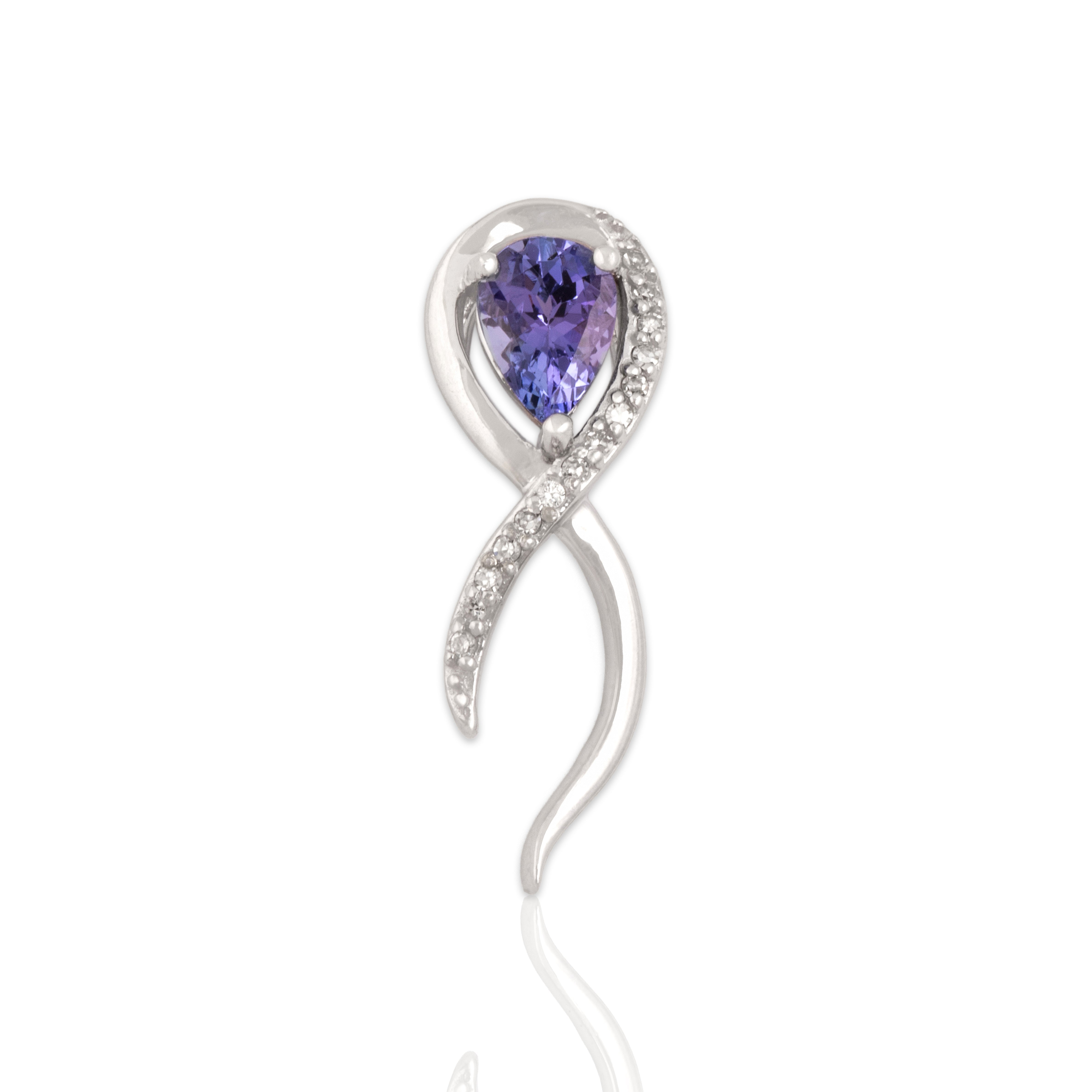 Vintage 18k White Gold .75ct Tanzanite Diamond Sparkling Tendril Slide Pendant - Close-up view