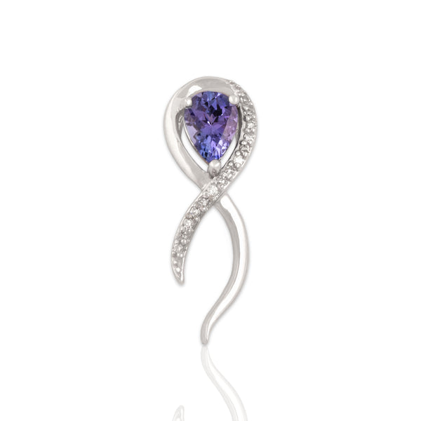 Vintage 18k White Gold .75ct Tanzanite Diamond Sparkling Tendril Slide Pendant