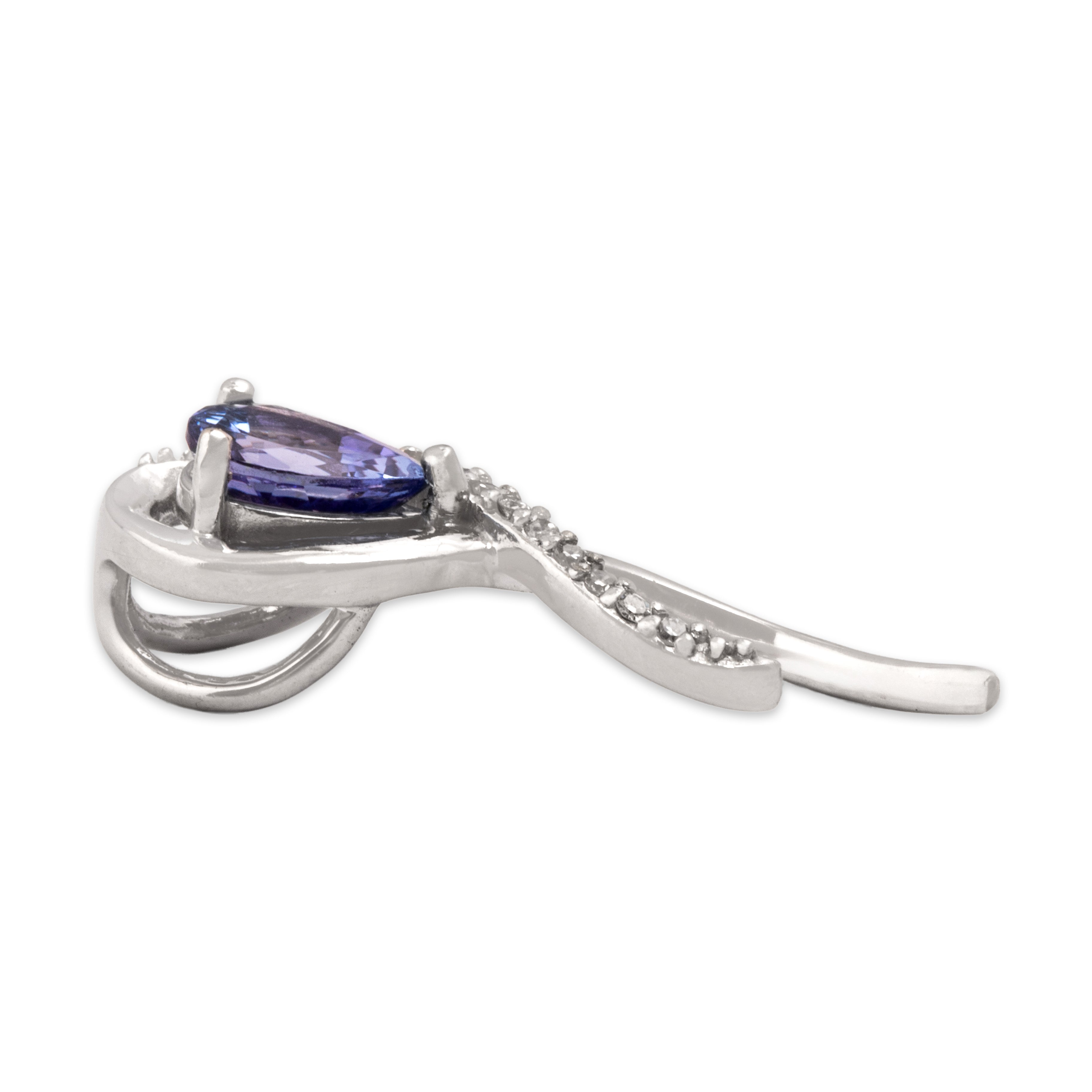 Vintage 18k White Gold .75ct Tanzanite Diamond Sparkling Tendril Slide Pendant - Side view
