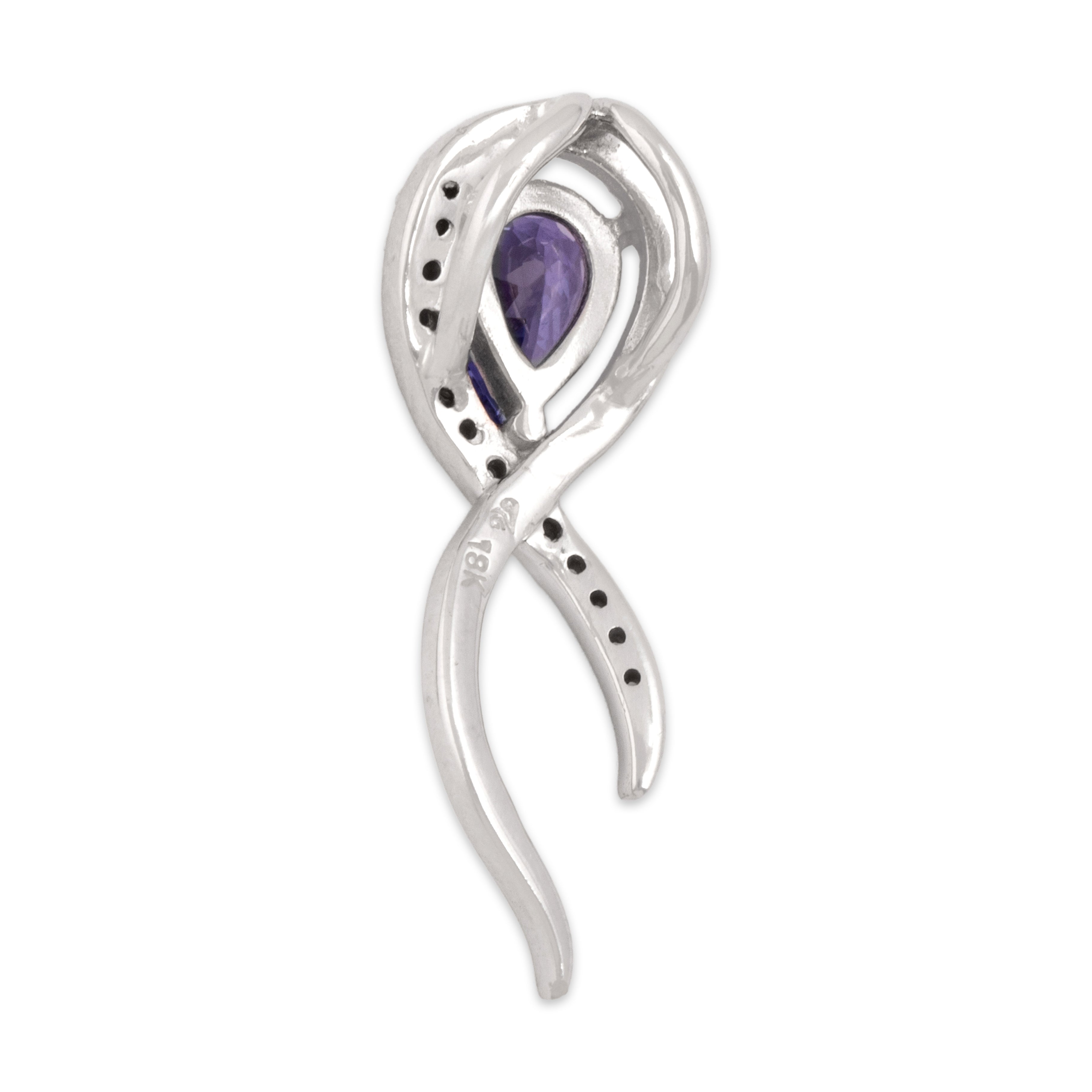 Vintage 18k White Gold .75ct Tanzanite Diamond Sparkling Tendril Slide Pendant - Back view