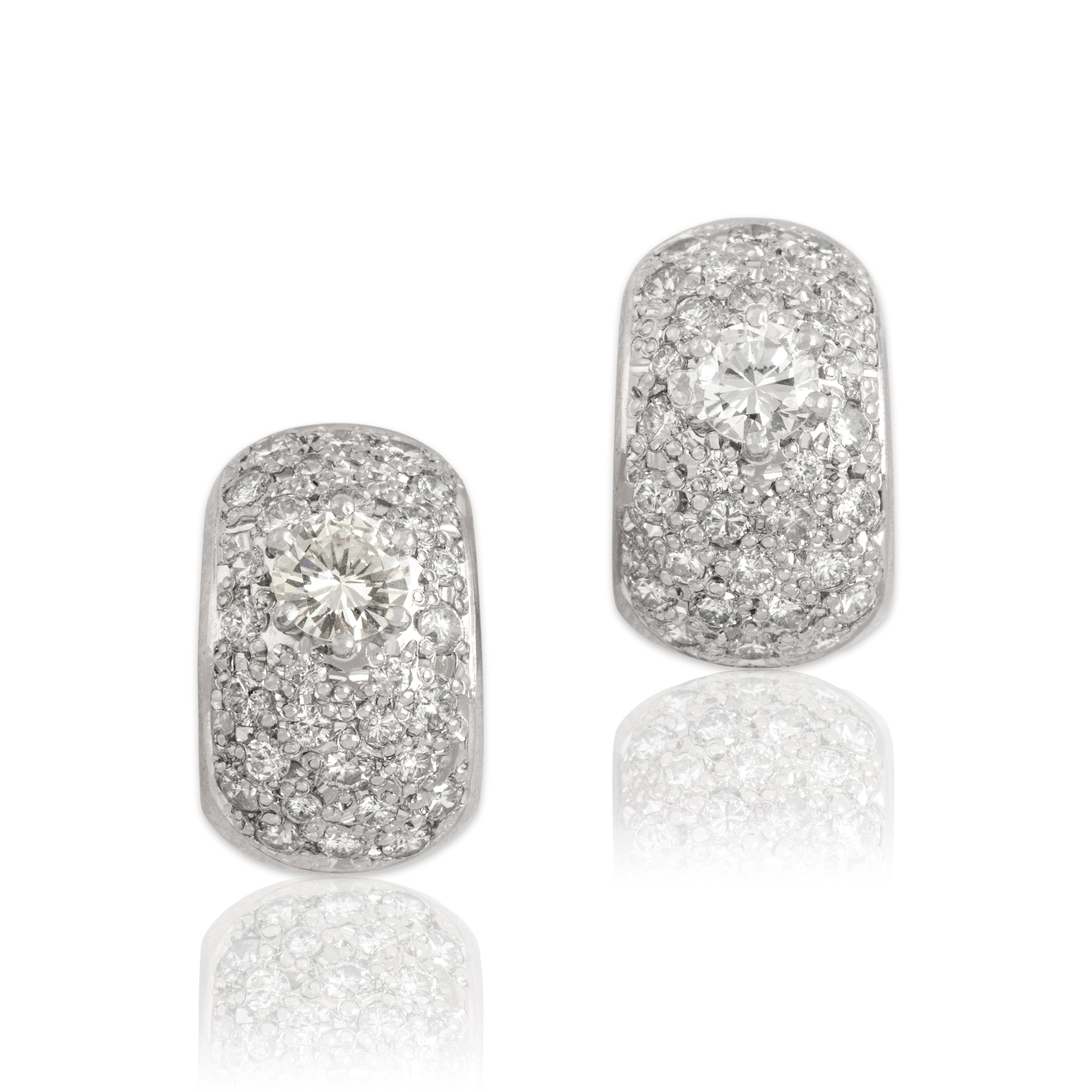 Vintage Platinum 1.31cttw Diamond Brilliant Pavé Huggie Stud Earrings