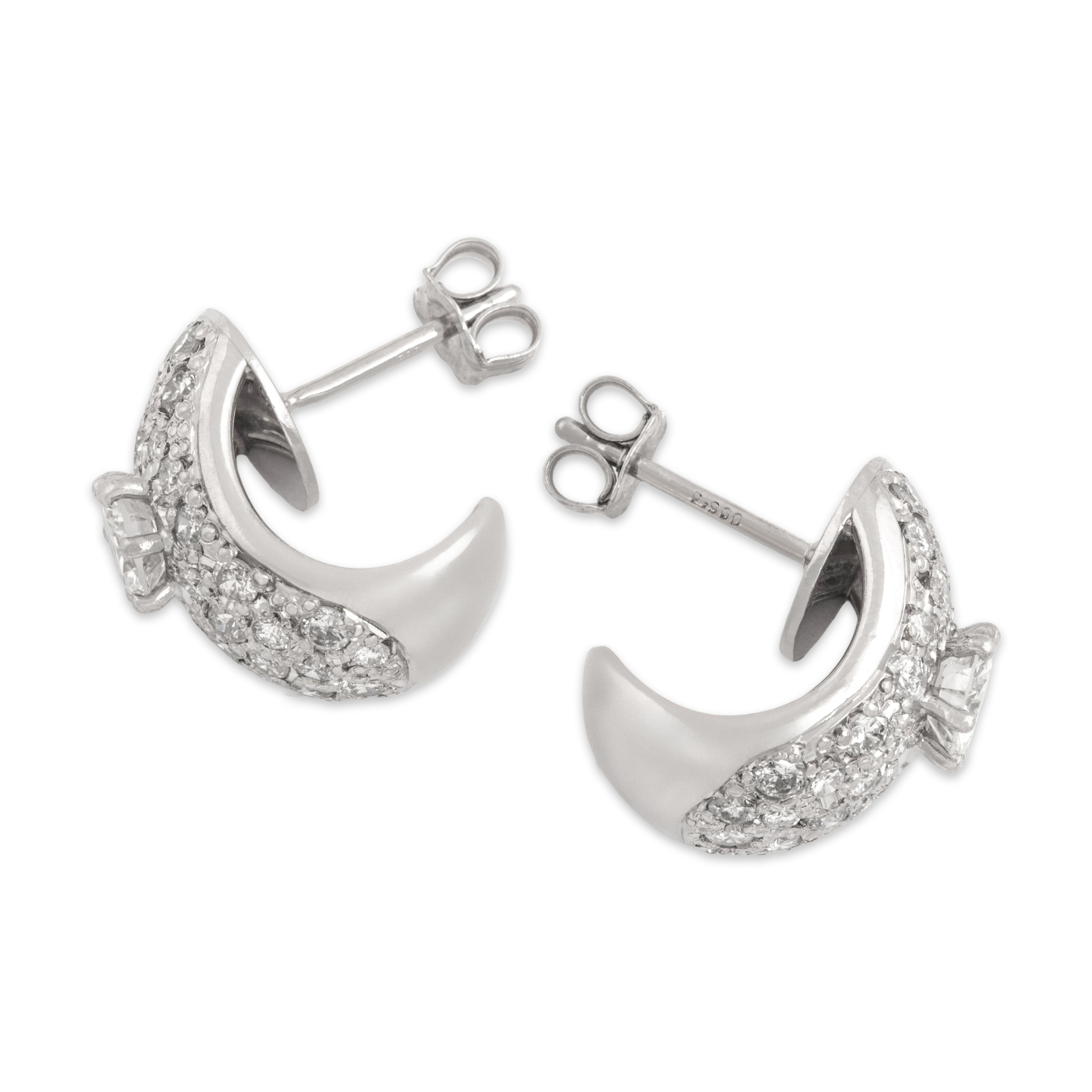 Vintage Platinum 1.31cttw Diamond Brilliant Pavé Huggie Stud Earrings