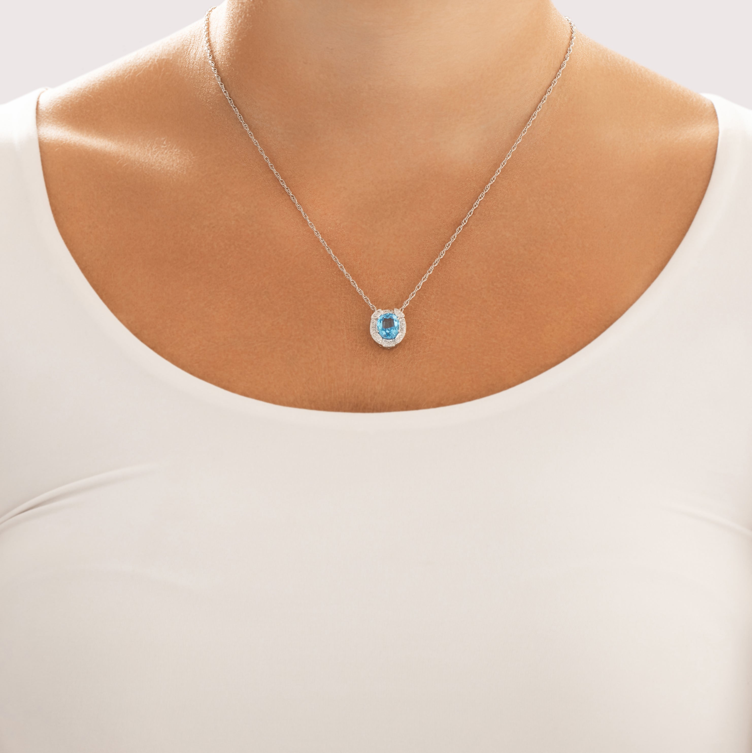 Vintage Platinum [Custom Carat] Sparkling Framed Oval Slide Pendant - On model view