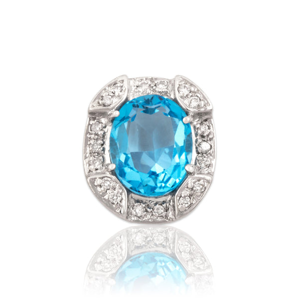 Vintage Platinum 2.95ct Blue Topaz Sparkling Framed Oval Slide Pendant