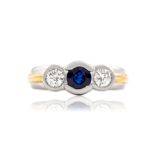 Vintage Heavy Platinum & 18k Yellow Gold .59ct Blue Sapphire Diamond Ring 6.00