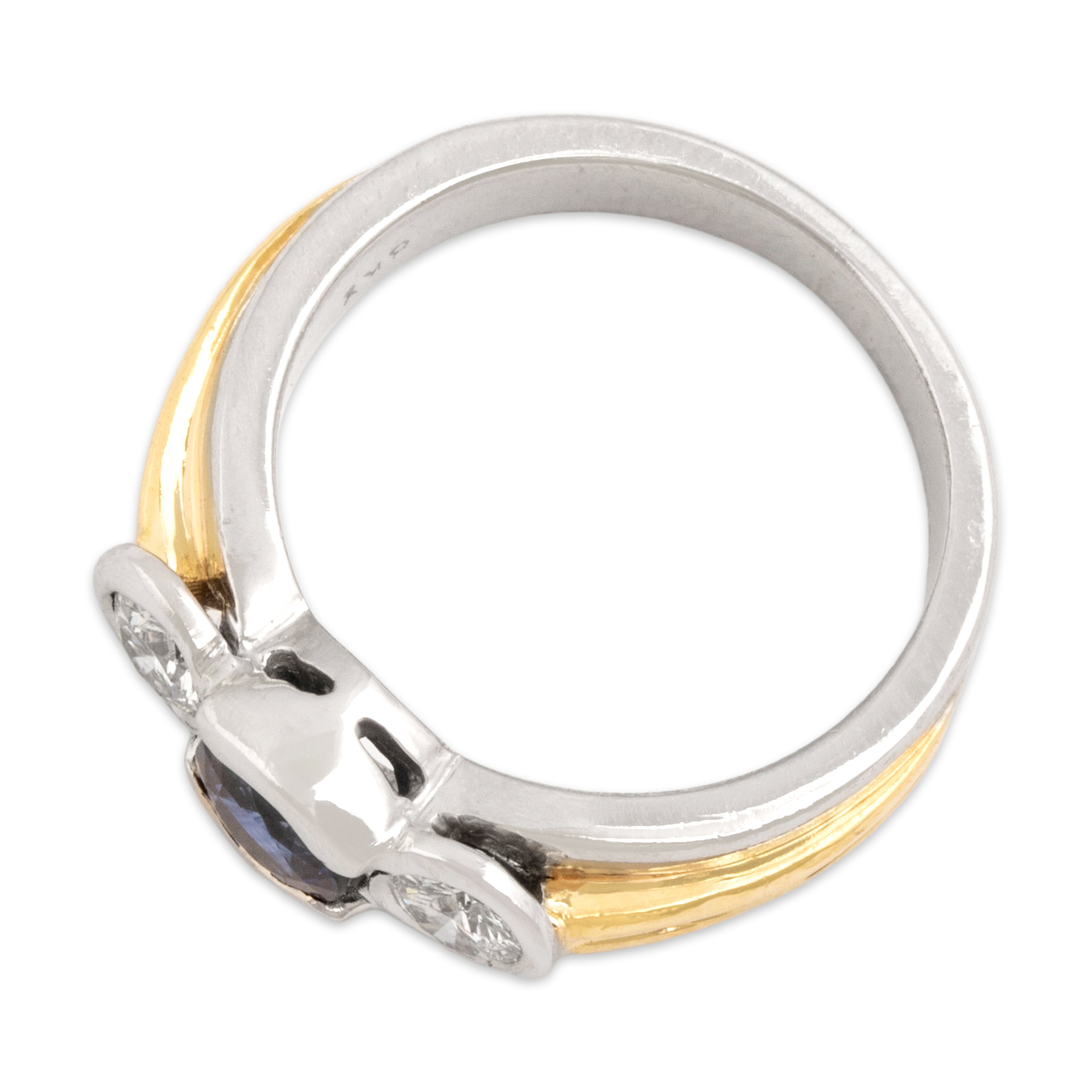 Vintage Heavy Platinum & 18k Yellow Gold .59ct Blue Sapphire Diamond Dazzling Bezel Trio Ring - Overall view