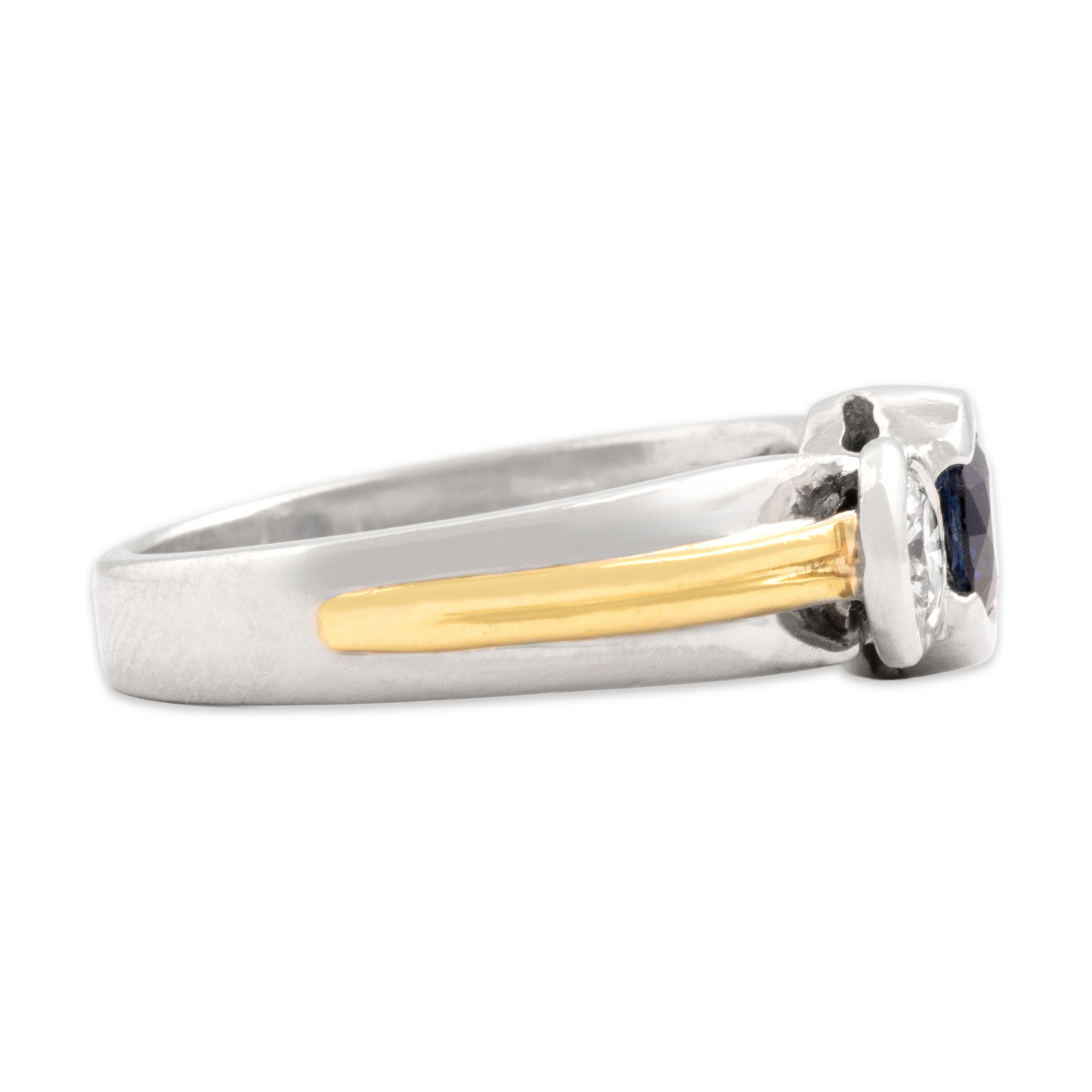 Vintage Heavy Platinum & 18k Yellow Gold .59ct Blue Sapphire Diamond Dazzling Bezel Trio Ring - Side view