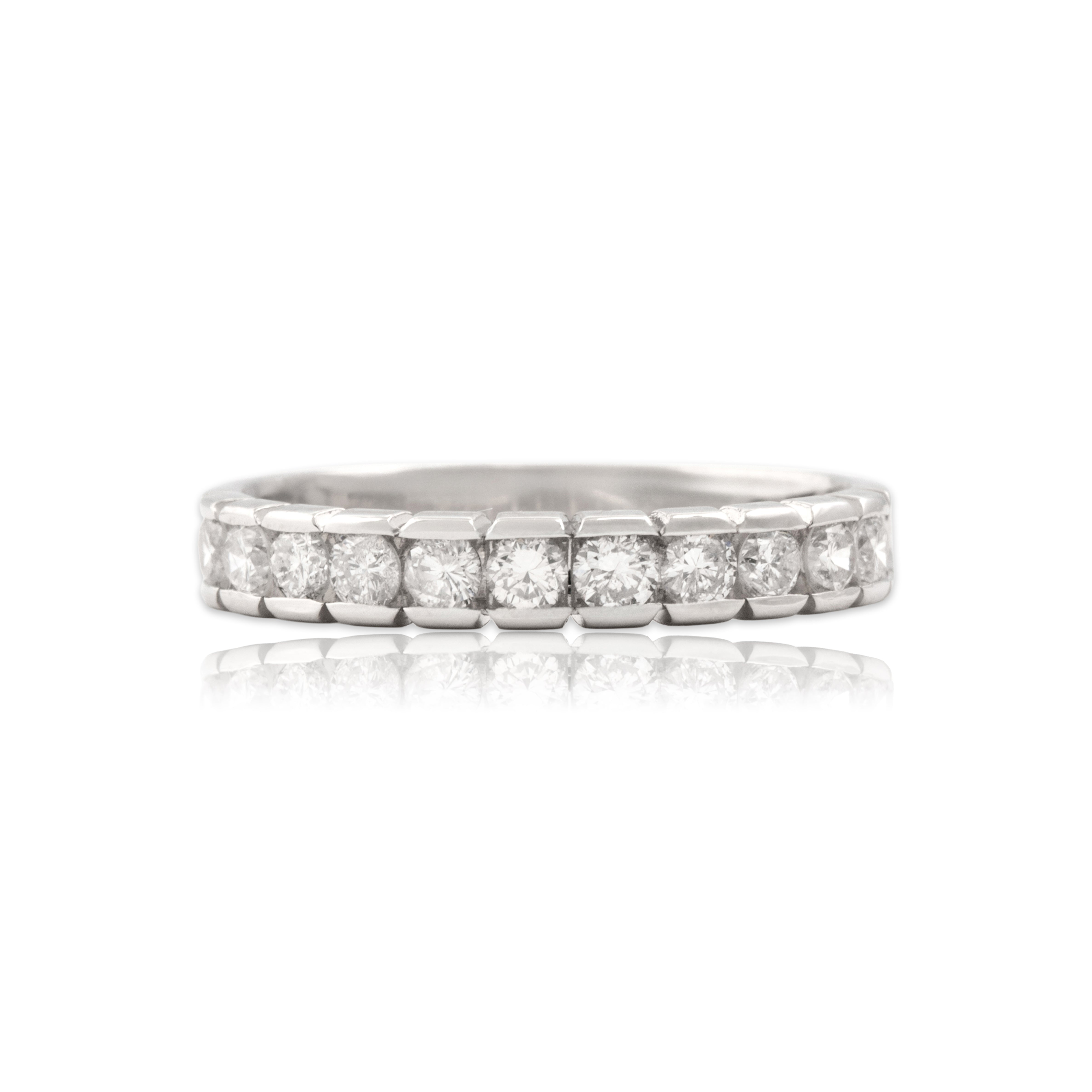 Vintage Platinum Diamond Glittering Partial Bezel Band Ring - Close-up view