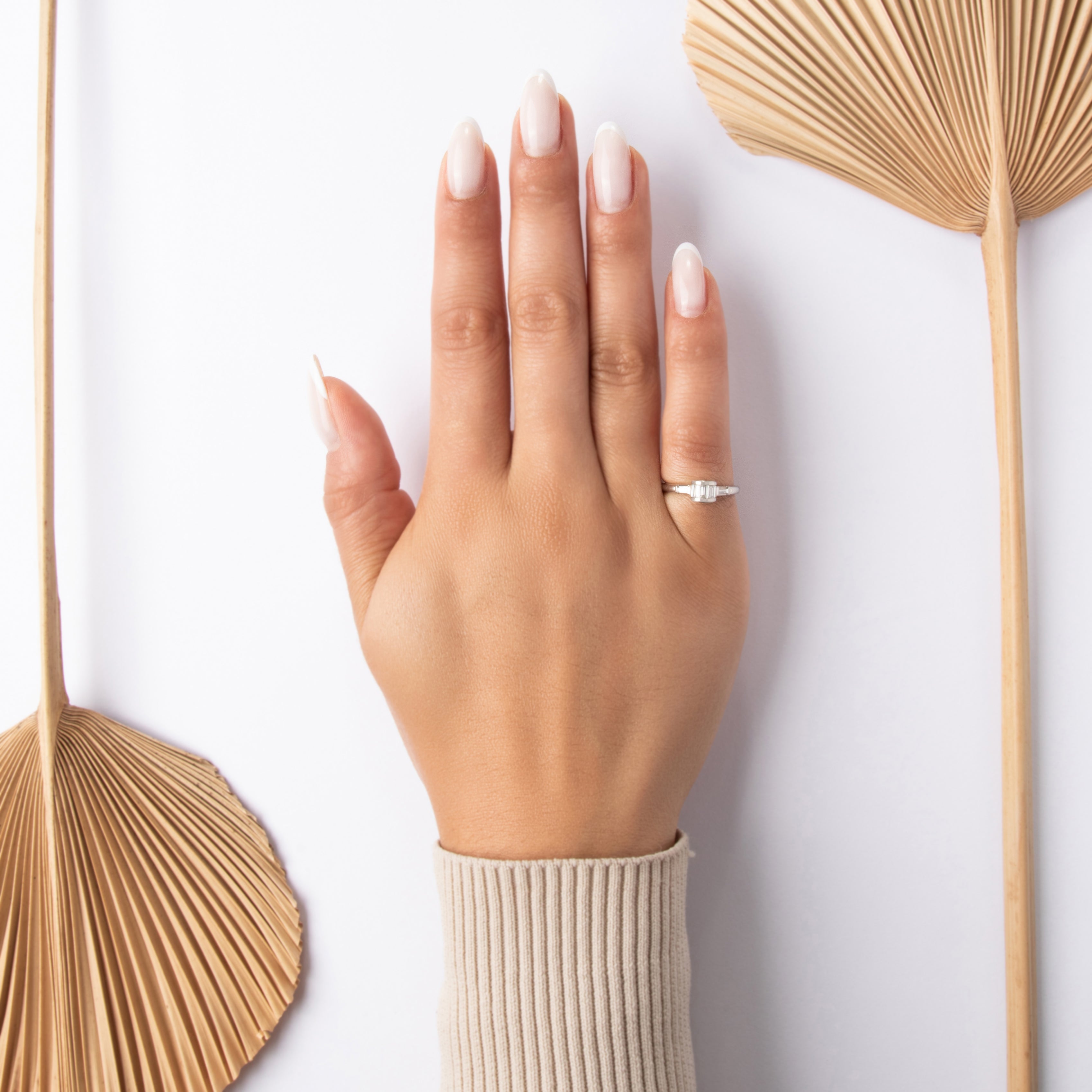 Vintage Diamond Sleek Baguette Arch Ring - On model view