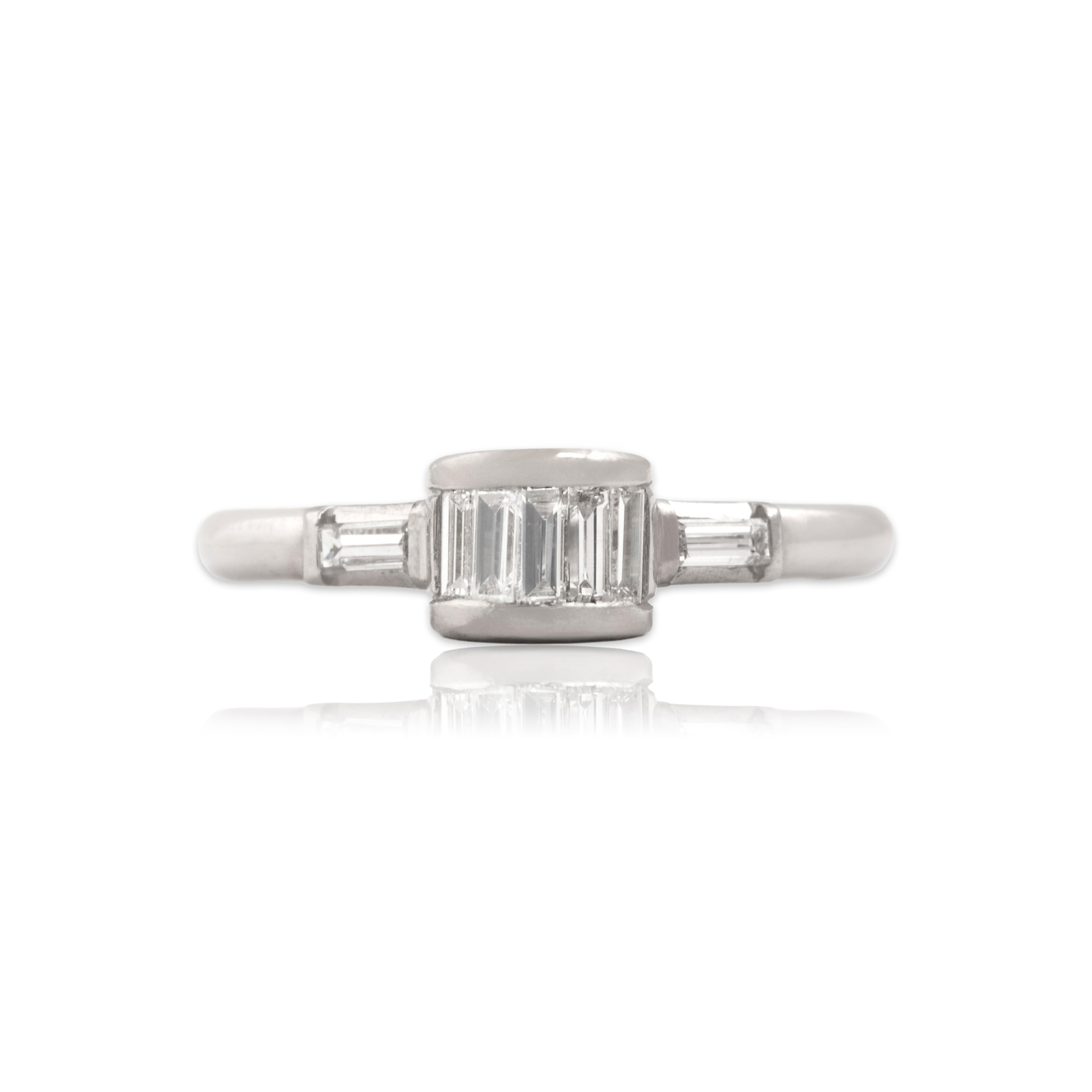 Vintage Diamond Sleek Baguette Arch Ring - Close-up view