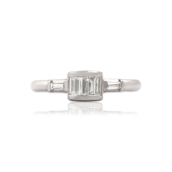 Vintage Palladium Diamond Sleek Baguette Arch Ring 6.25