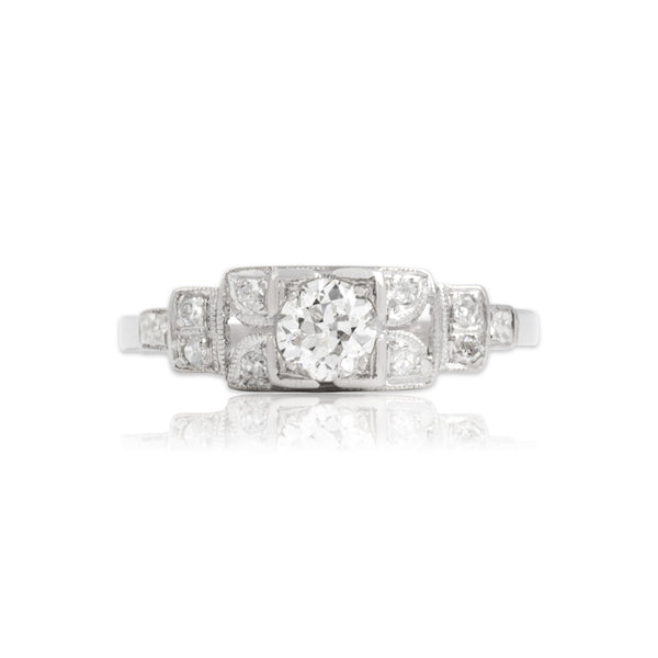 Antique Art Deco Platinum Old European Cut Diamond Blossom Square-Set Ring 5.00