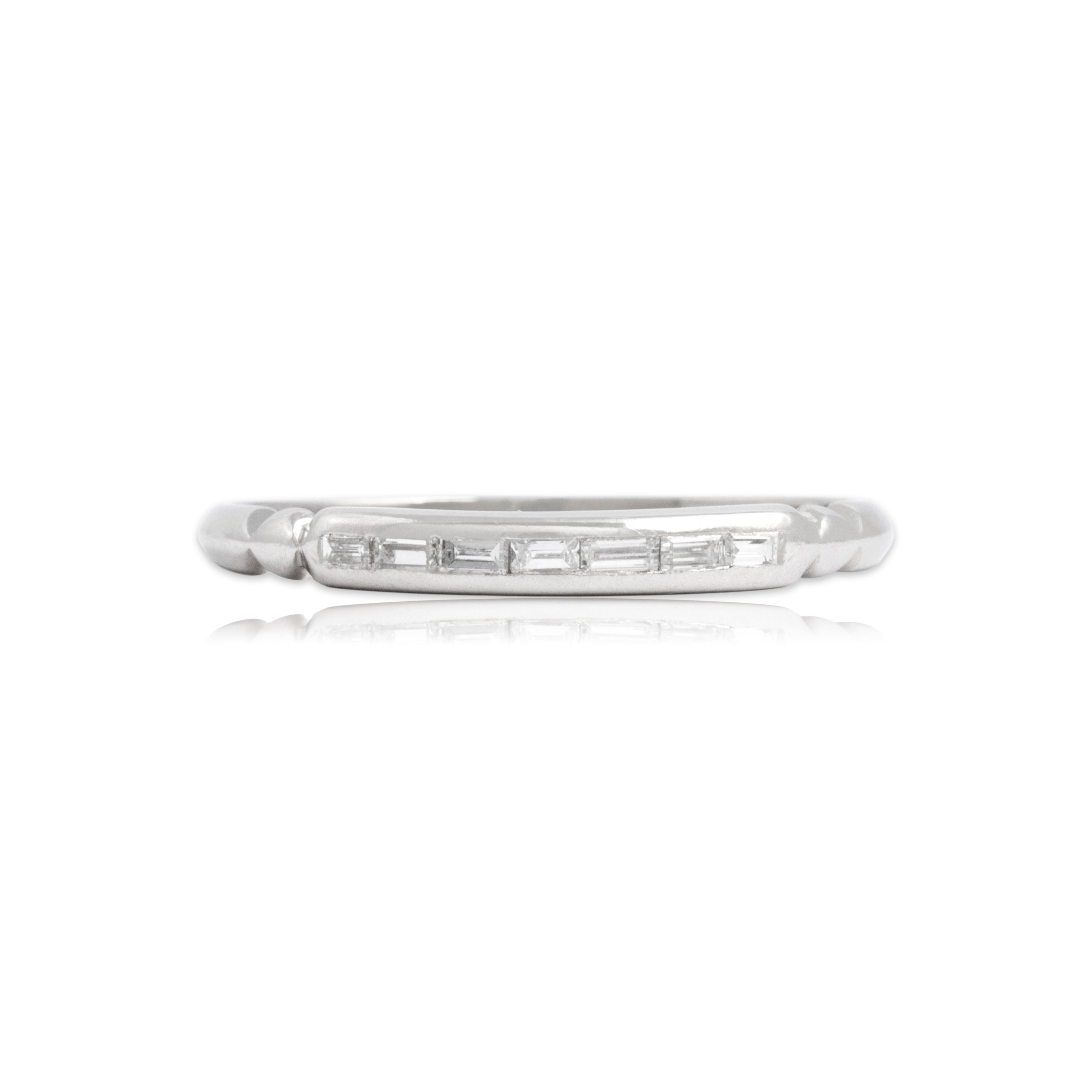 Vintage Platinum Diamond Chic Baguette Channel Band Ring - Close-up view