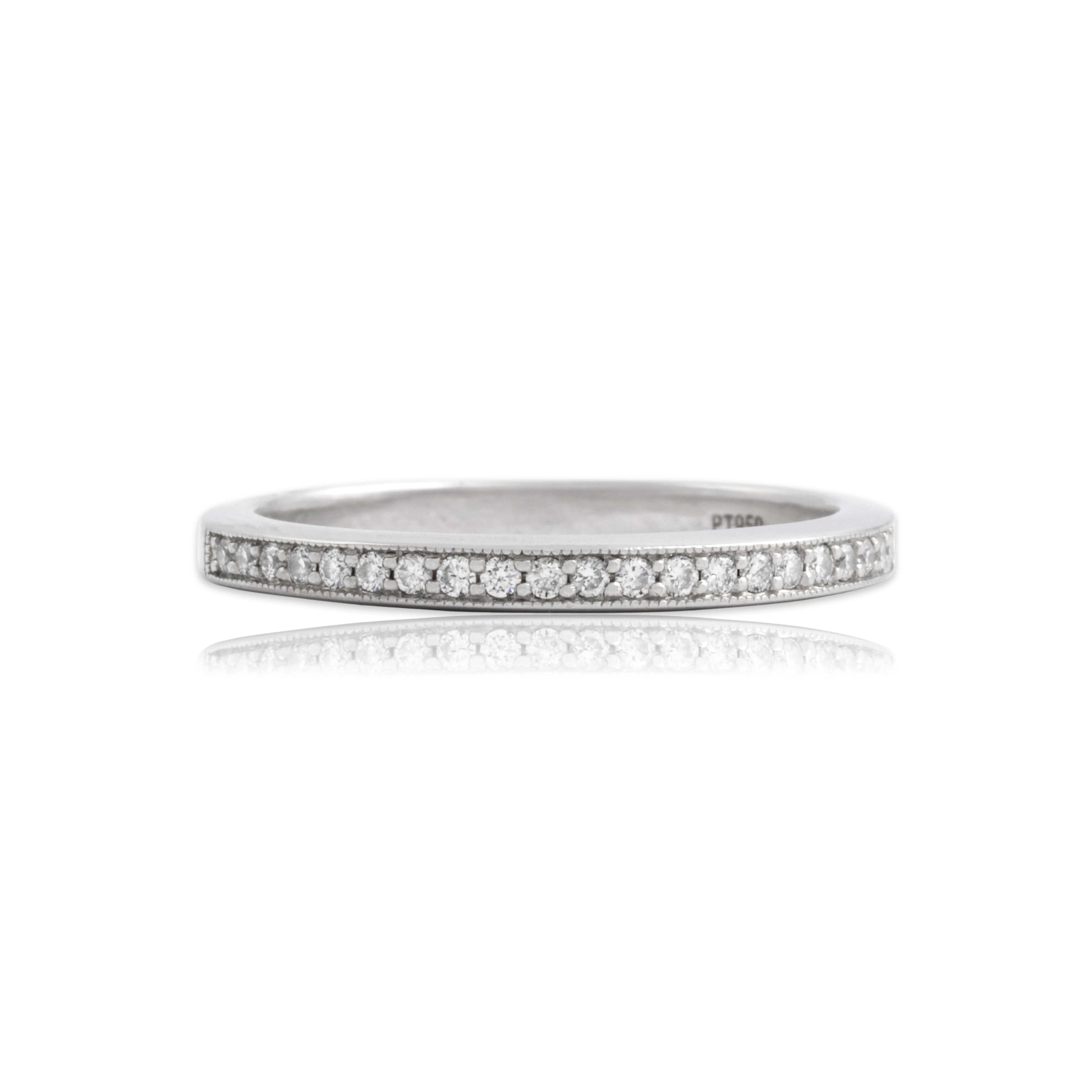 Vintage Platinum Diamond Blue Sapphire Fabulous Hidden Detail Band Ring - Close-up view