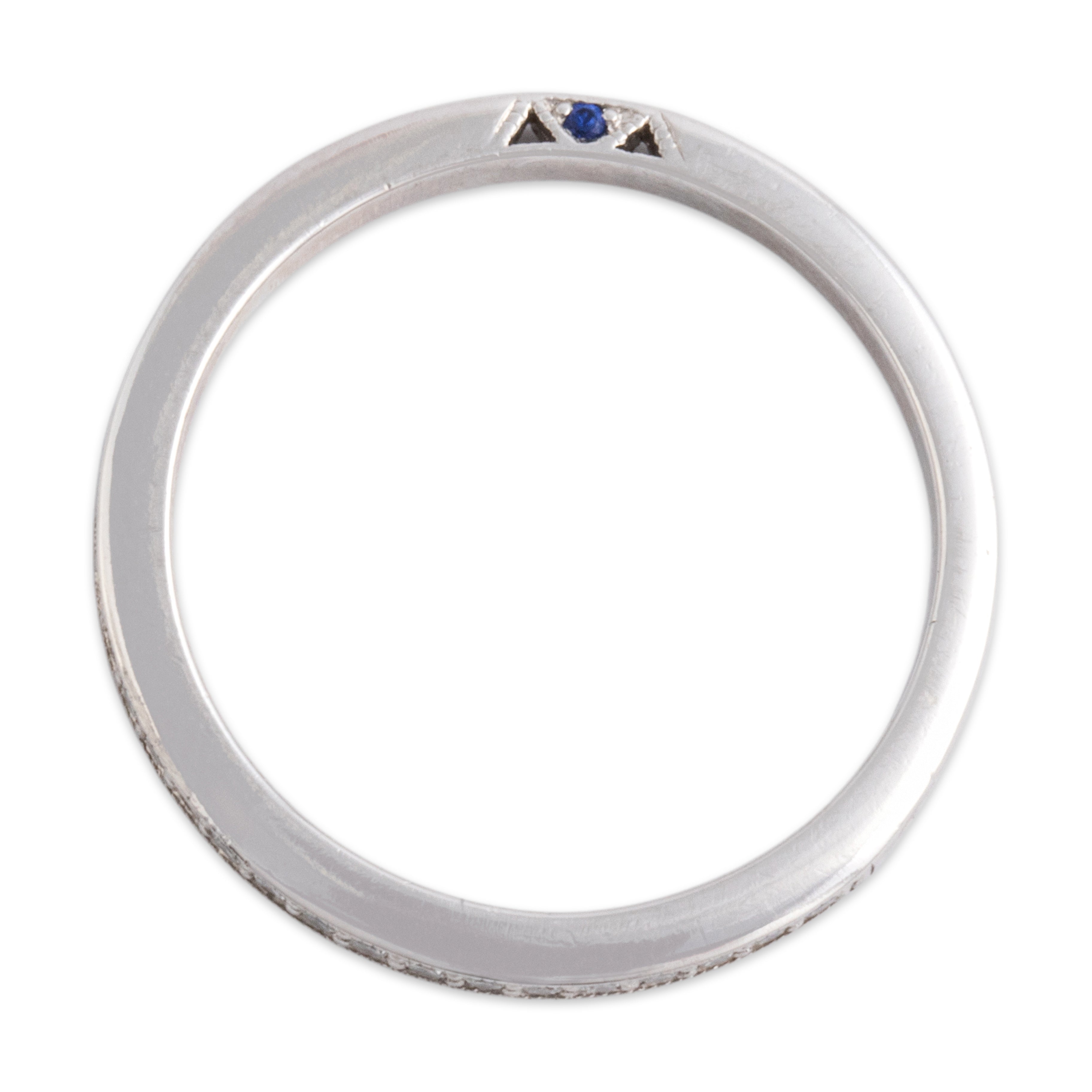 Vintage Platinum Diamond Blue Sapphire Fabulous Hidden Detail Band Ring - detail view #1