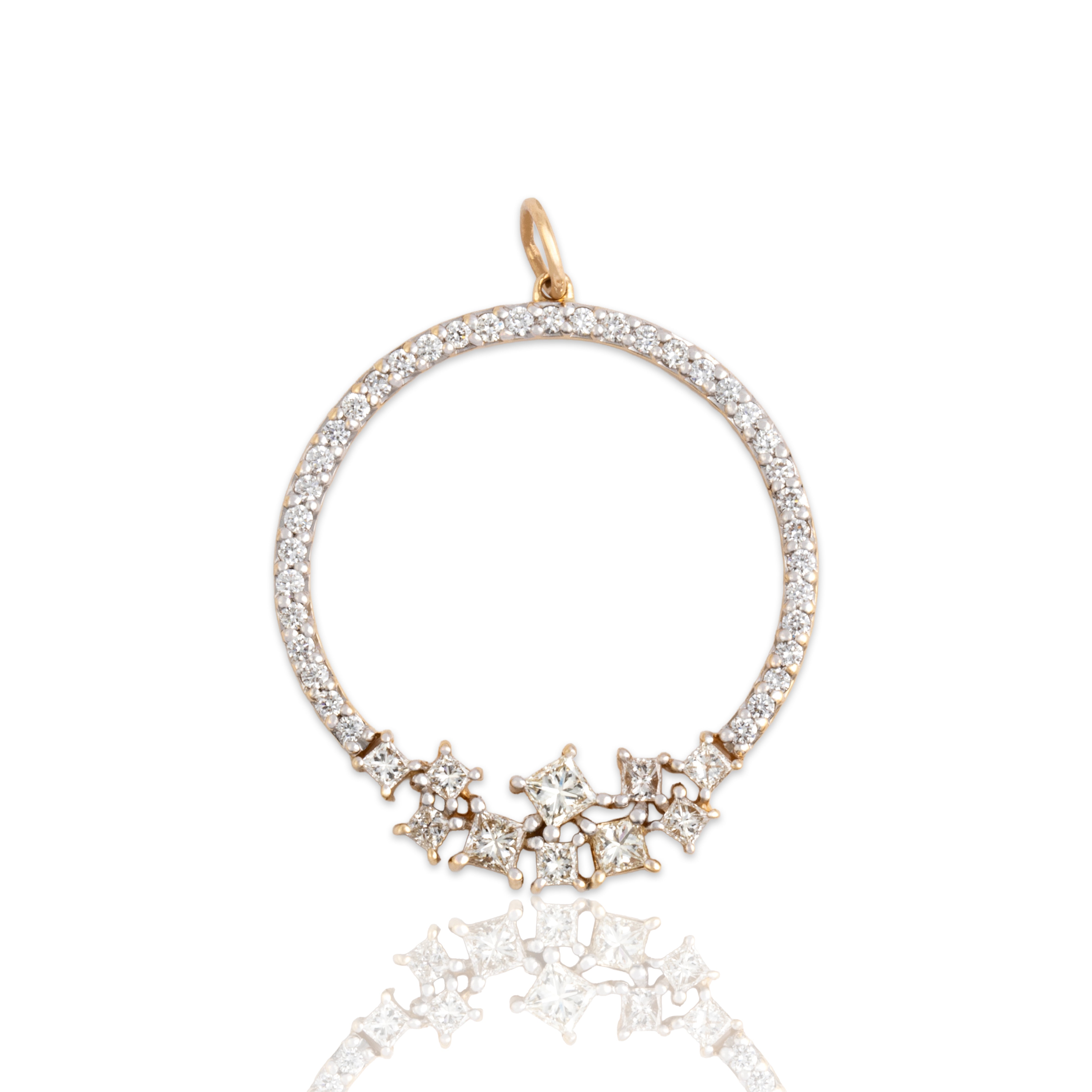 Vintage 14k Yellow & White Gold .75cttw Diamond Sparkling Constellation Open Circle Pendant - Close-up view