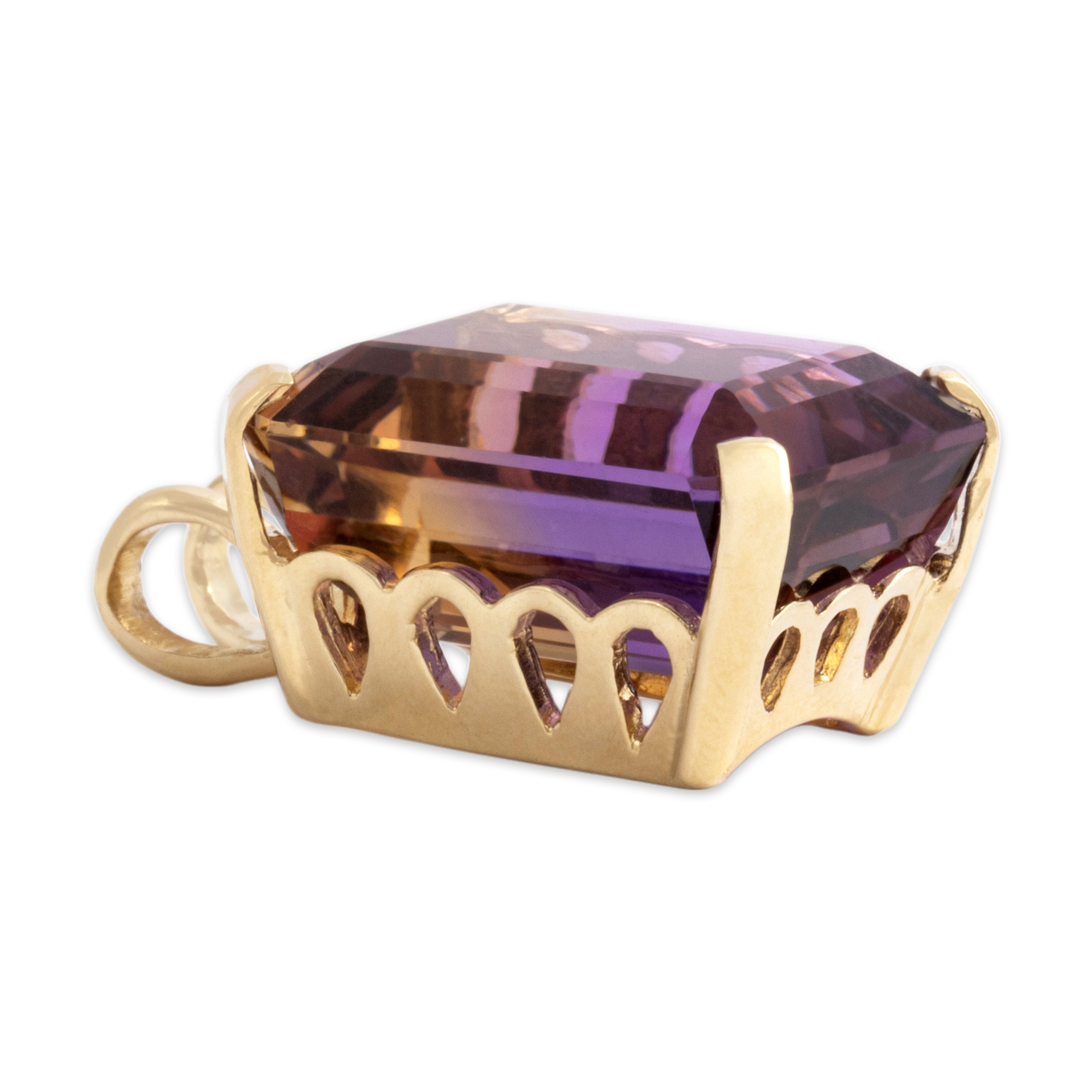 Vintage 14k Yellow Gold 20.41ct Ametrine Oversized Striking Step-Cut Pendant - Side view