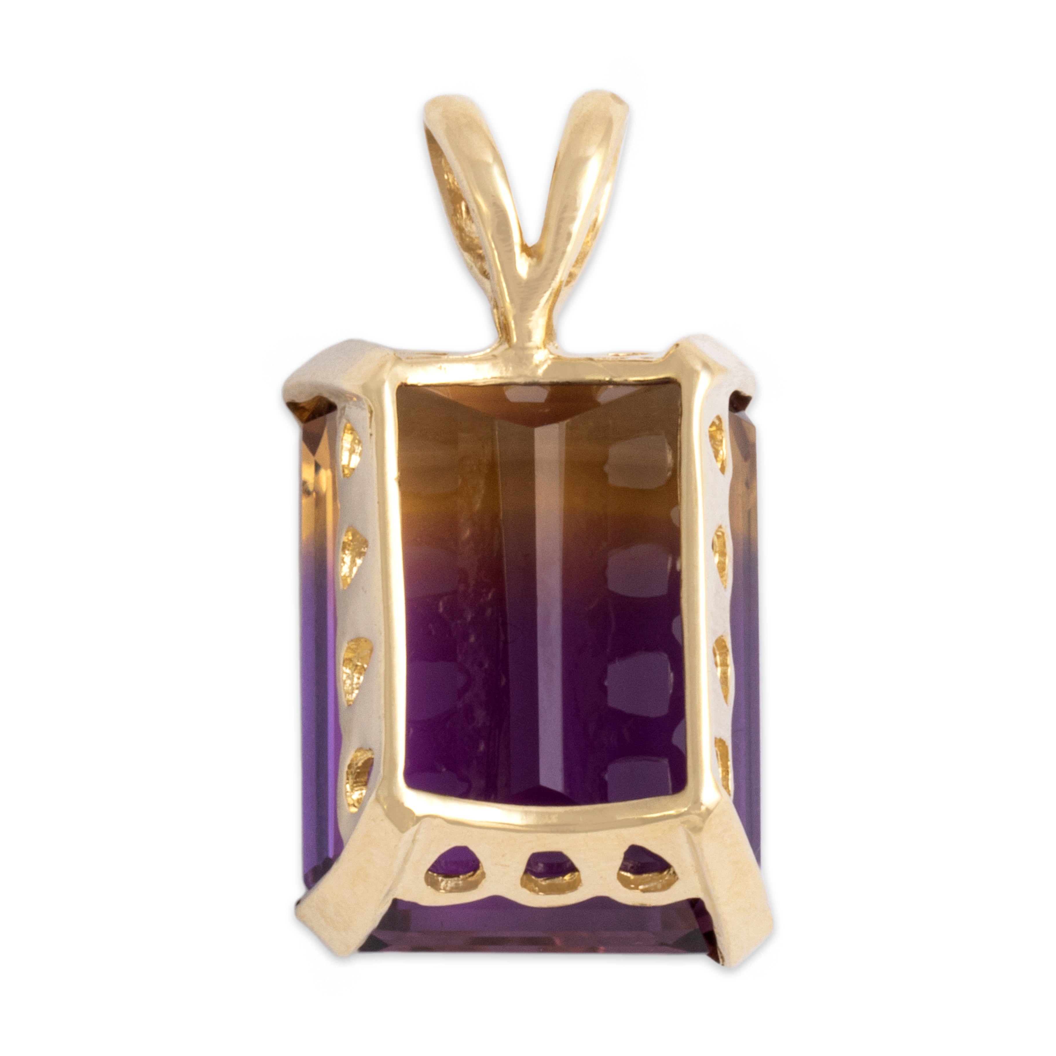 Vintage 14k Yellow Gold 20.41ct Ametrine Oversized Striking Step-Cut Pendant - Back view