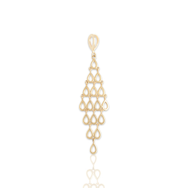 Vintage 14k Yellow Gold Open Teardrop Fringe Dangle Pendant