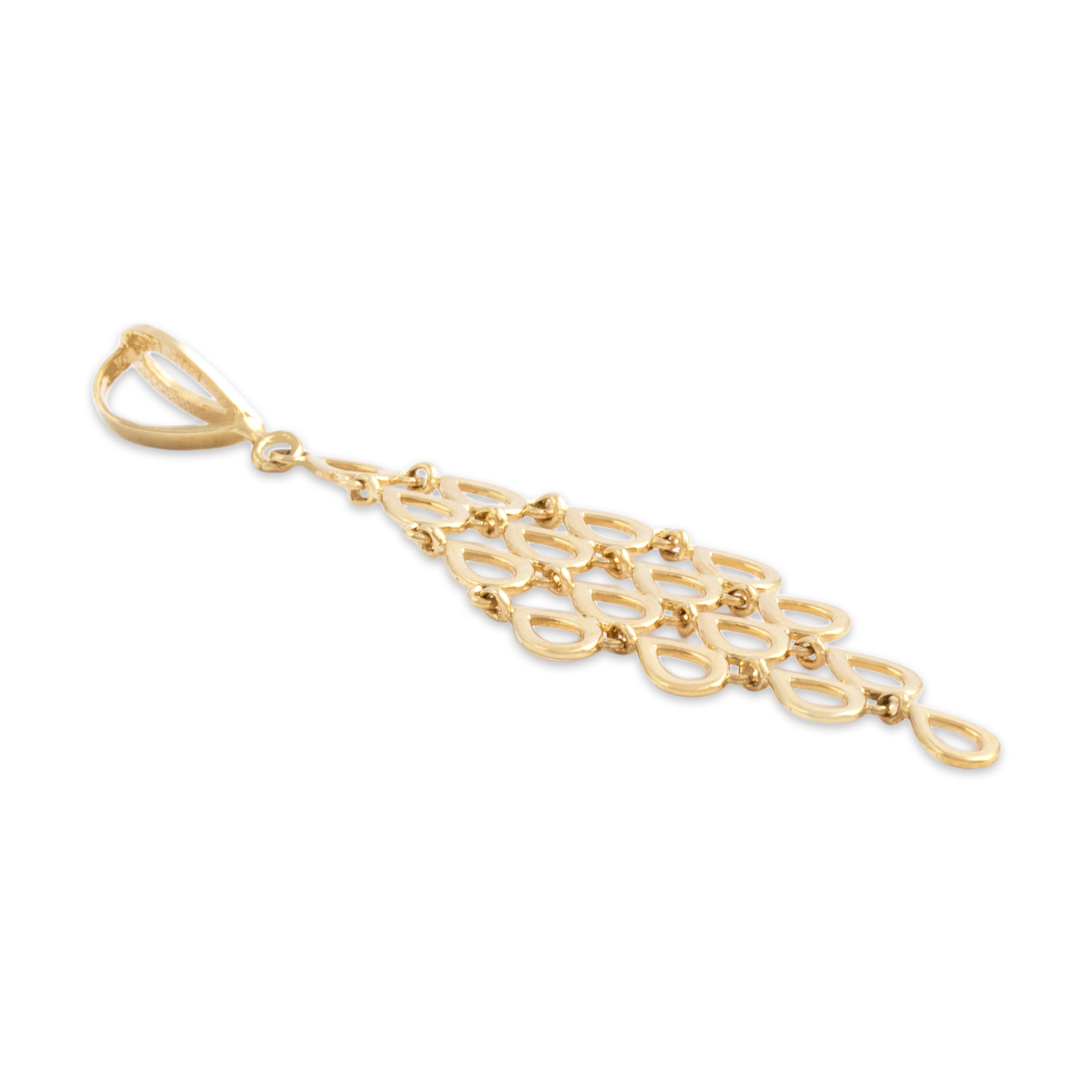 Vintage 14k Yellow Gold Open Teardrop Fringe Dangle Pendant - Side view