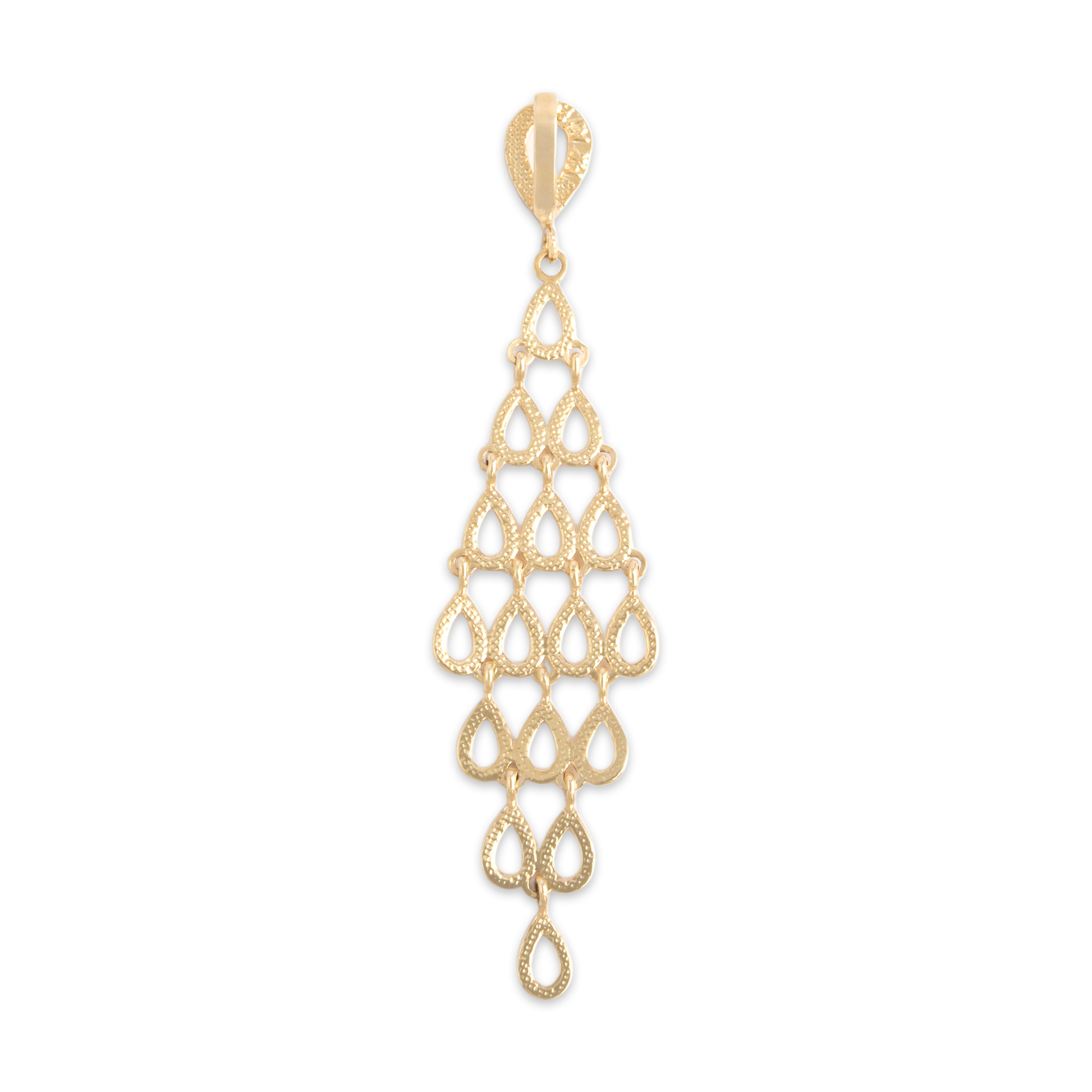 Vintage 14k Yellow Gold Open Teardrop Fringe Dangle Pendant - Back view