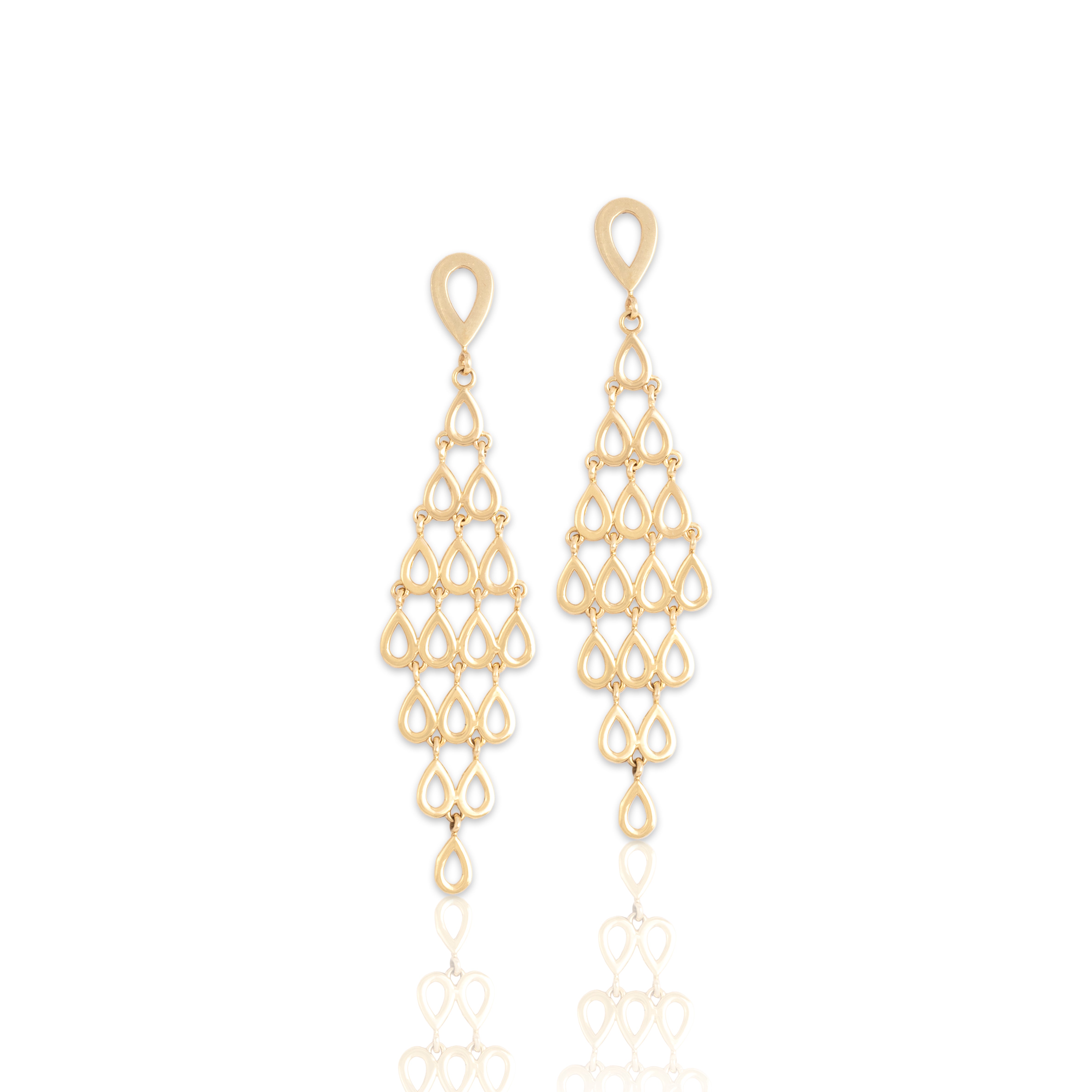 Vintage 14k Yellow Gold Dynamic Teardrop Shield Dangle Earrings - Close-up view