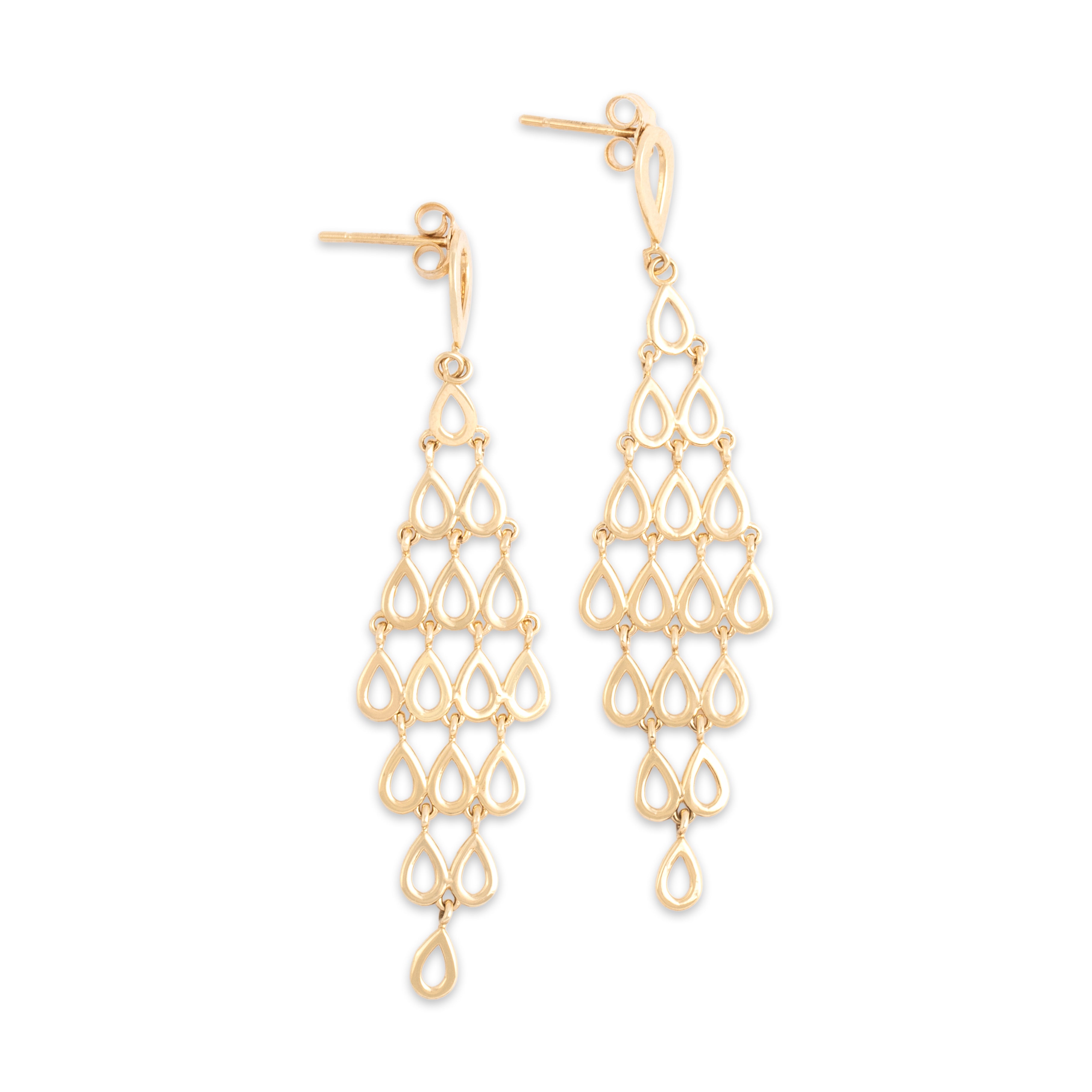 Vintage 14k Yellow Gold Dynamic Teardrop Shield Dangle Earrings - Overall view