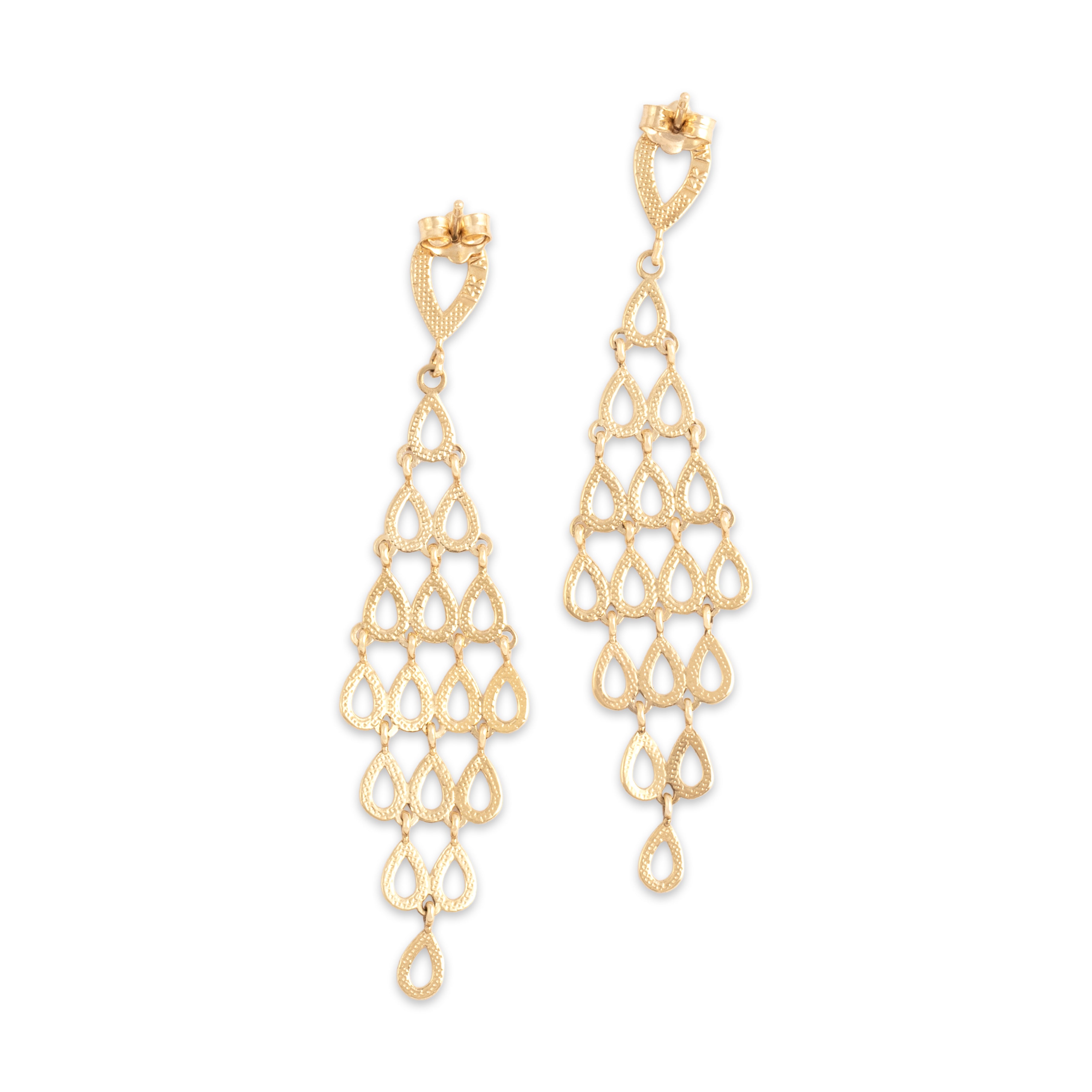 Vintage 14k Yellow Gold Dynamic Teardrop Shield Dangle Earrings - Back view