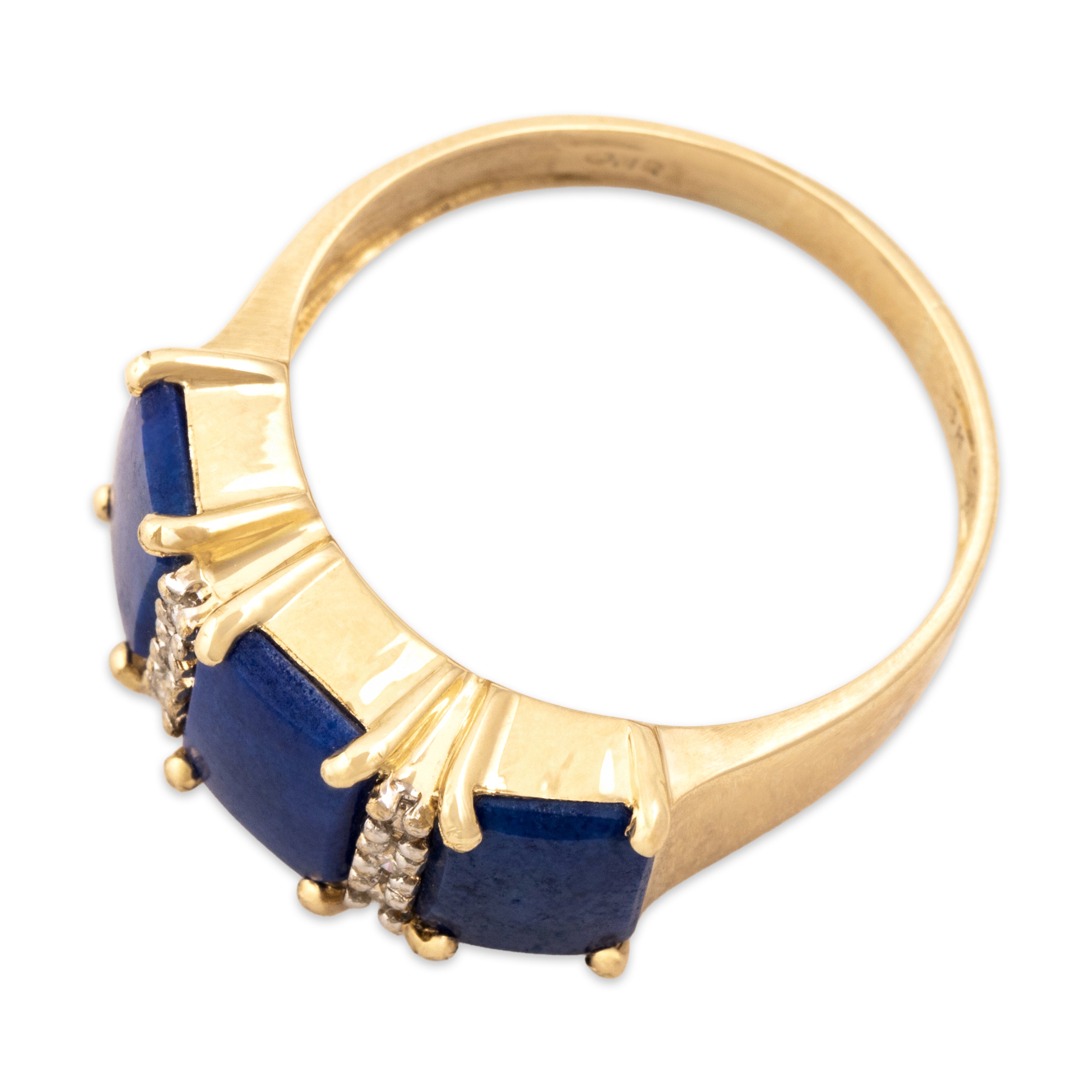 Vintage 14k Yellow Gold 2.29cttw Lapis Lazuli Diamond Bold Cobalt Rectangular Line Ring - Overall view