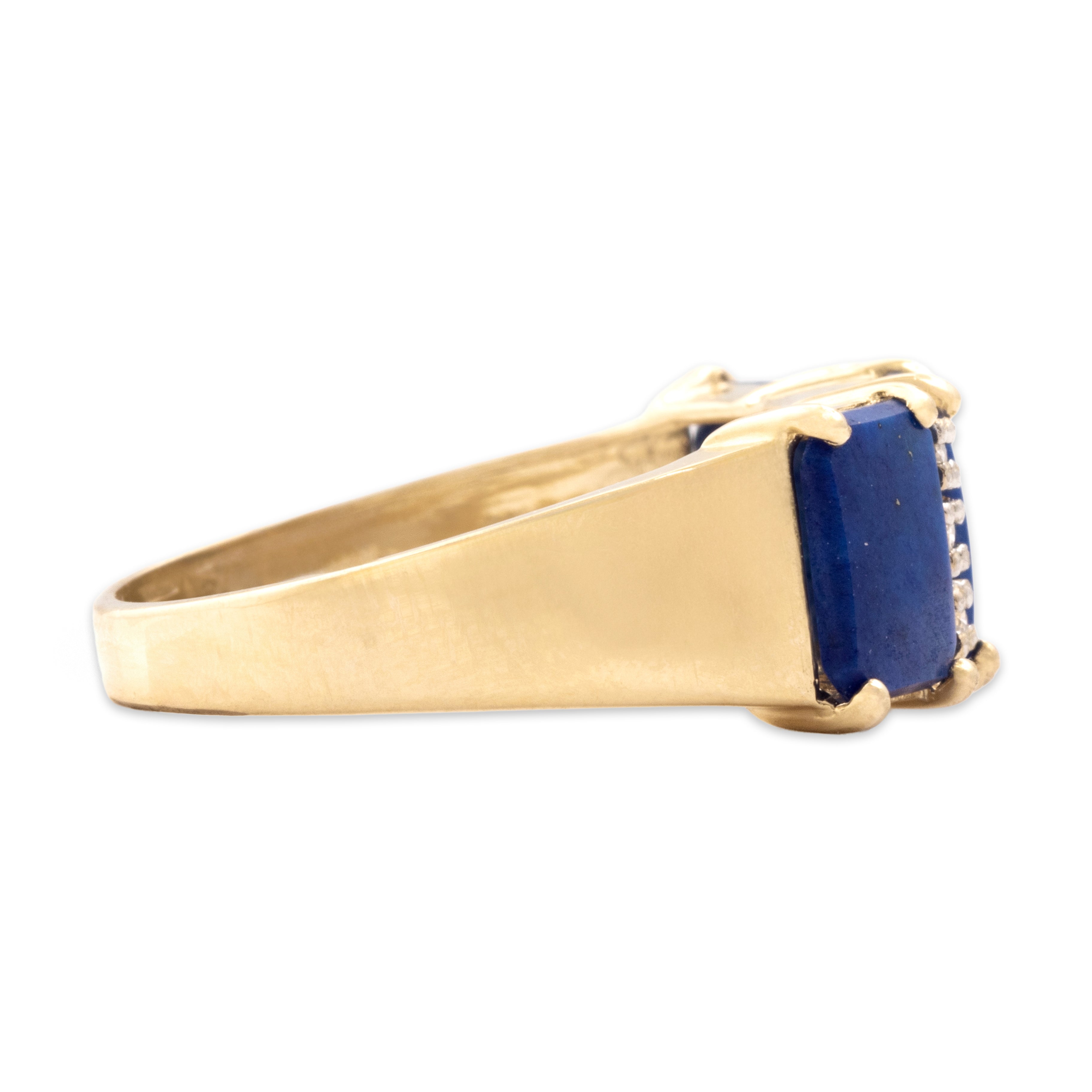 Vintage 14k Yellow Gold 2.29cttw Lapis Lazuli Diamond Bold Cobalt Rectangular Line Ring - Side view