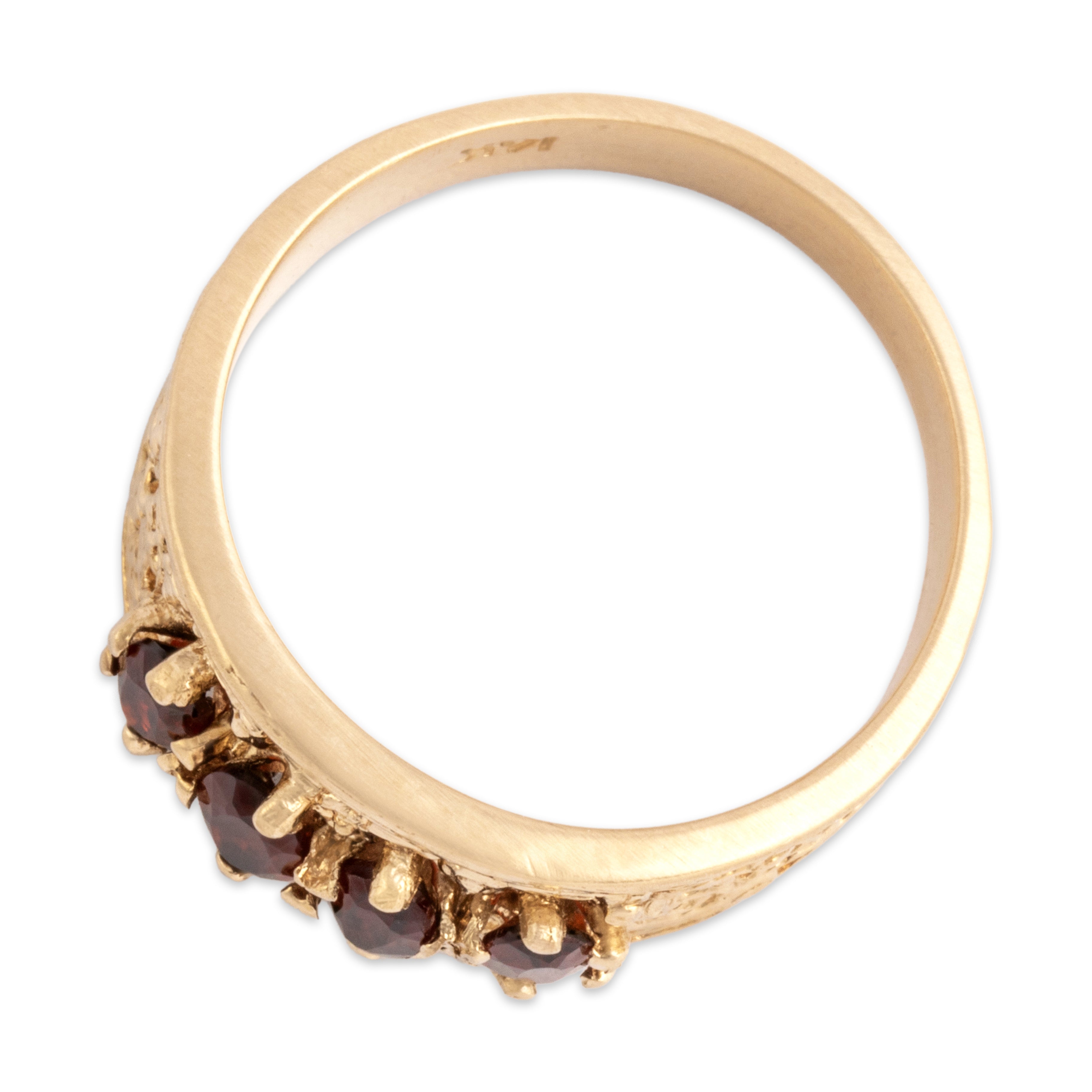 Vintage 14k Yellow Gold .94cttw Garnet Wide Brushed Textured Crimson Row Ring - Overall view