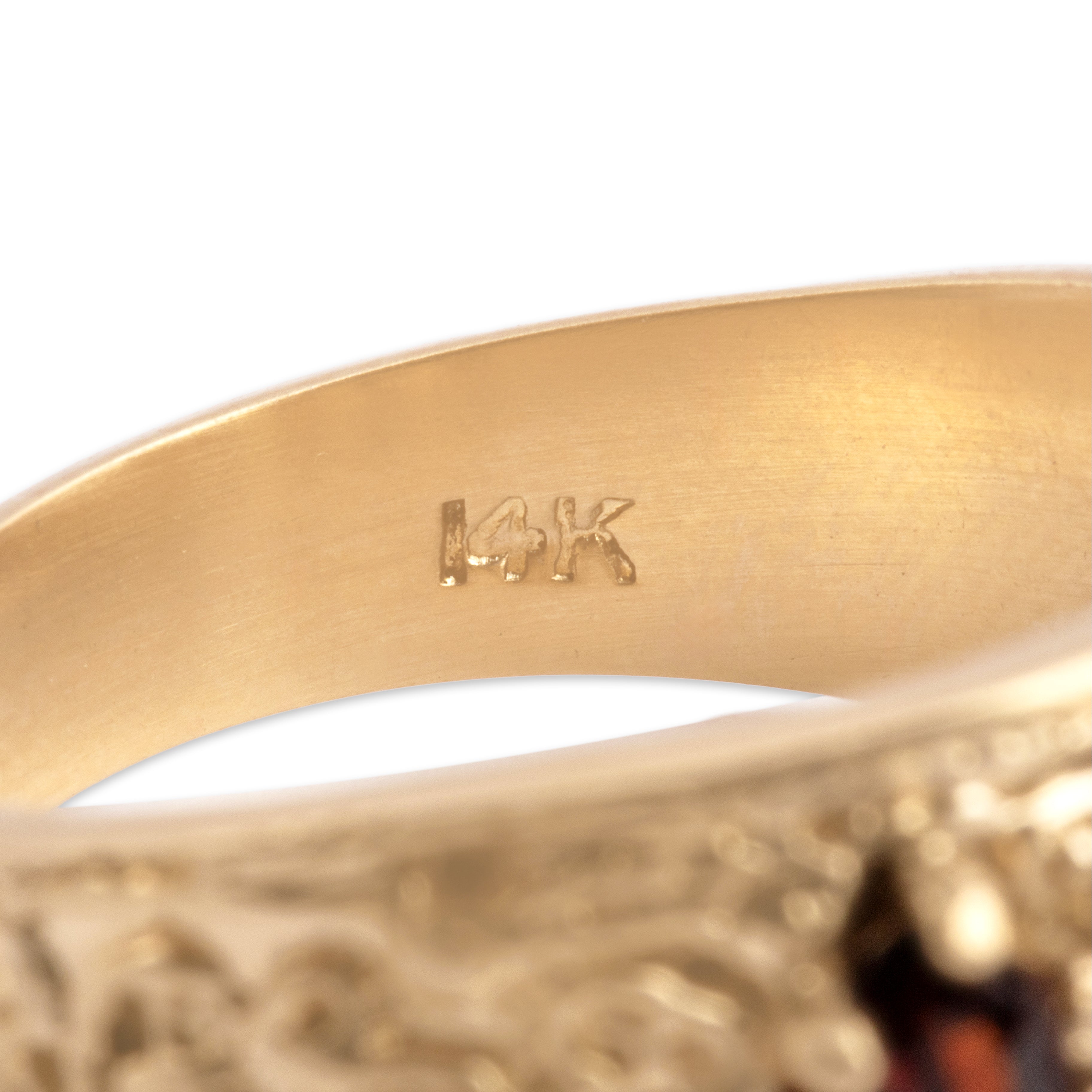 Vintage 14k Yellow Gold .94cttw Garnet Wide Brushed Textured Crimson Row Ring - Hallmark view
