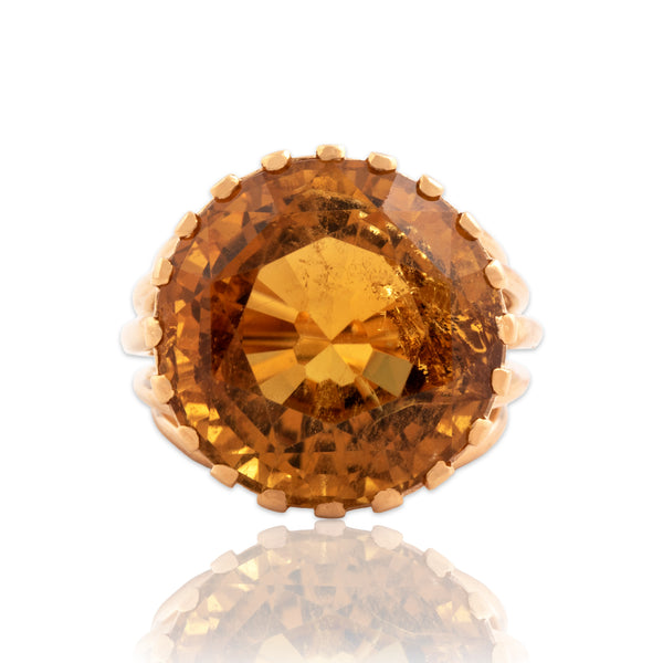 Vintage French Heavy 18k Rose Gold 23.32ct Palmeira Citrine Cocktail Ring 7.00