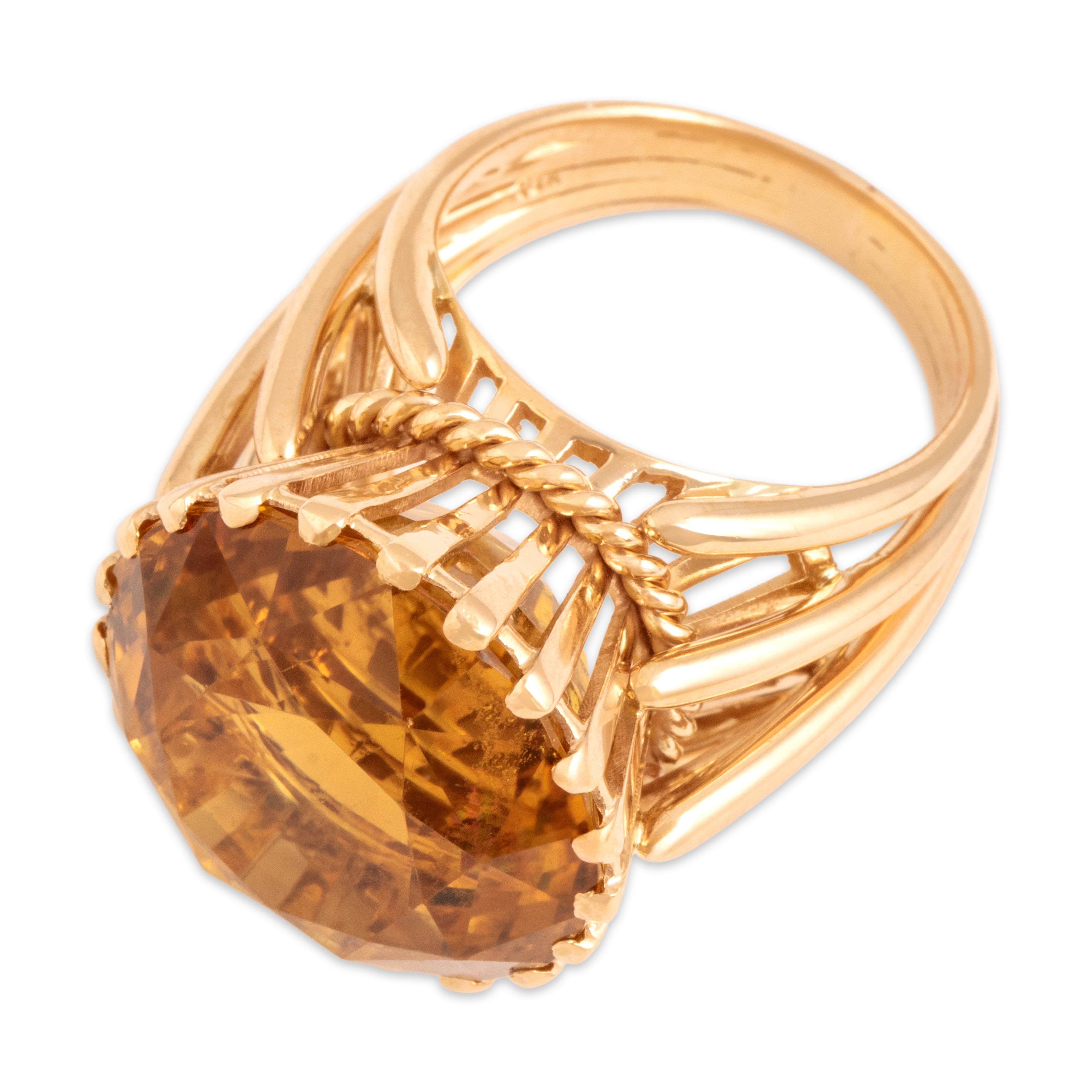 Vintage French Heavy 18k Rose Gold 23.32ct Palmeira Citrine Oversized Solitiare Cocktail Ring - Overall view