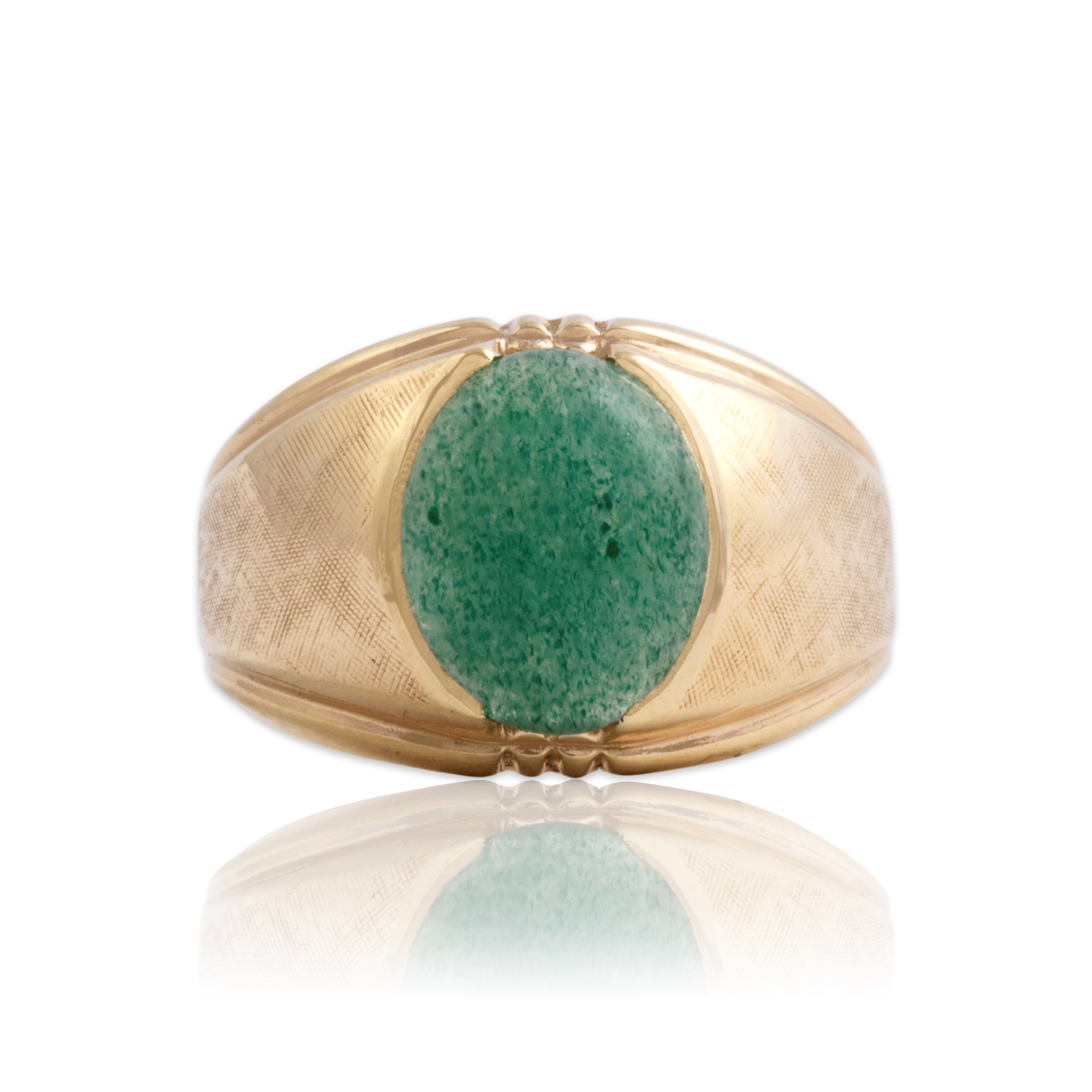 Vintage 14k Yellow Gold 3.89ct Spinach Jade Cross-Hatched Cabochon Ring 9.00