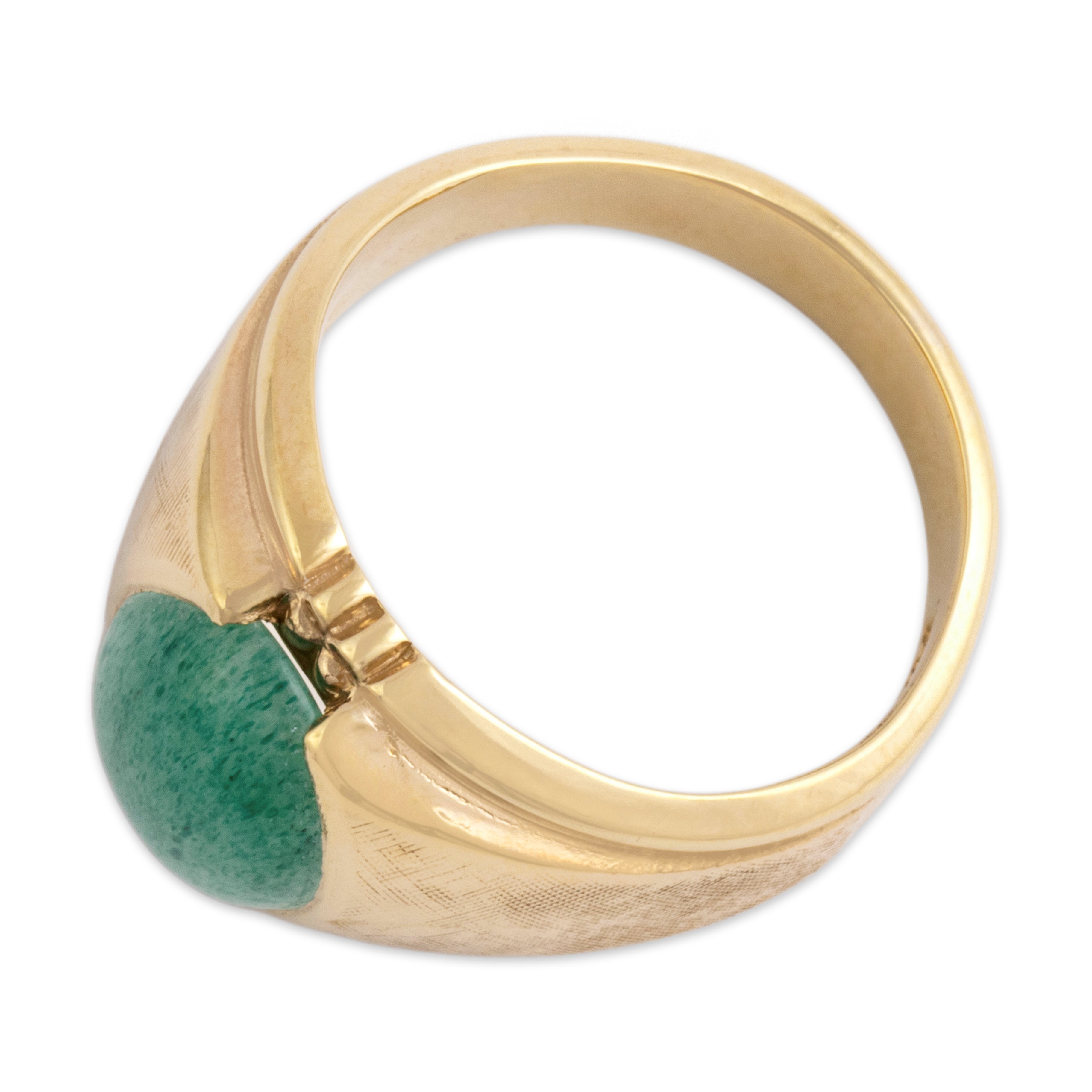 Vintage 14k Yellow Gold 3.89ct Spinach Jade Cross-Hatched Cabochon Ring 9.00