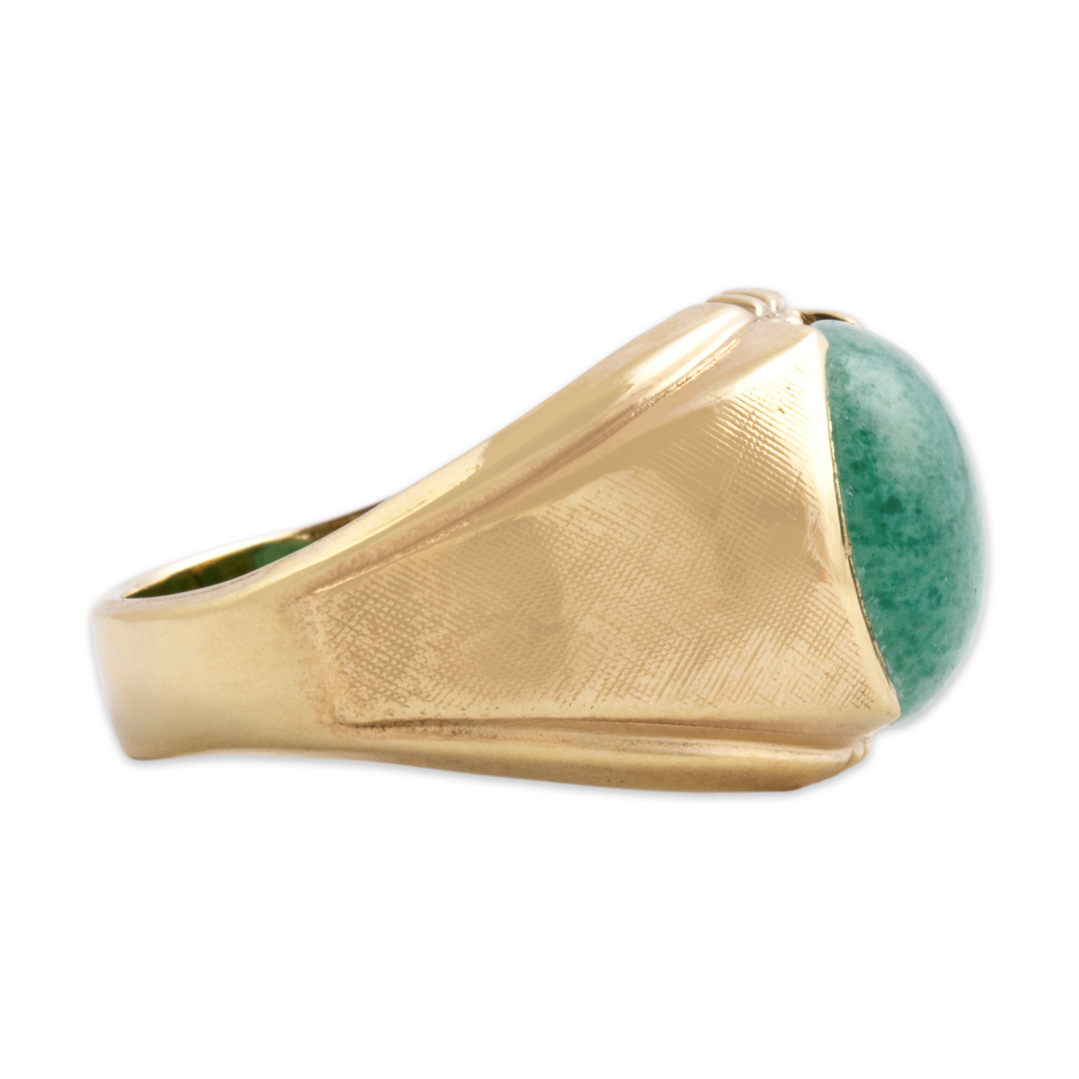 Vintage 14k Yellow Gold 3.89ct Spinach Jade Cross-Hatched Cabochon Ring 9.00